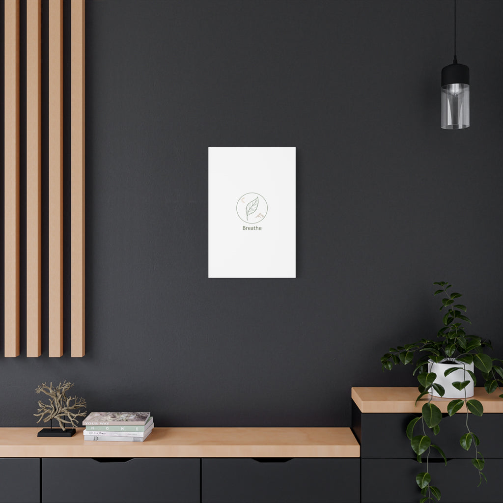 Breathe Leaf Circle Canvas | Minimal Nature Symbols, Moon & Mountain Wall Art