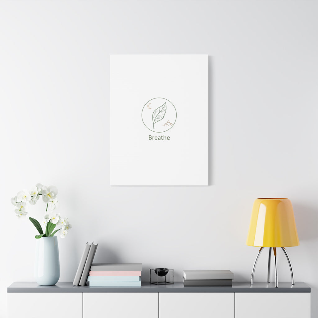 Breathe Leaf Circle Canvas | Minimal Nature Symbols, Moon & Mountain Wall Art