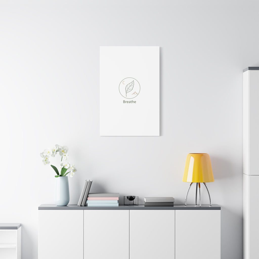 Breathe Leaf Circle Canvas | Minimal Nature Symbols, Moon & Mountain Wall Art
