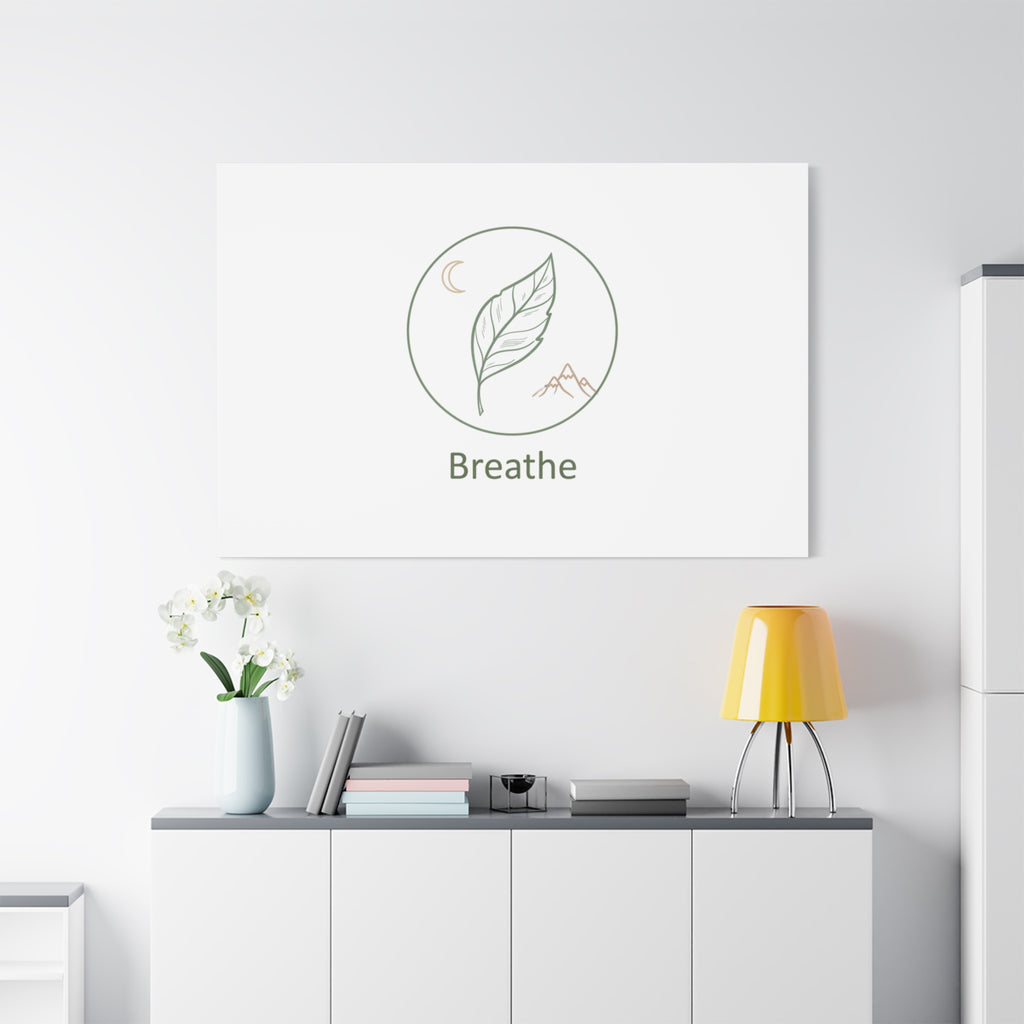 Breathe Leaf Circle Canvas | Minimal Nature Symbols, Moon & Mountain Wall Art