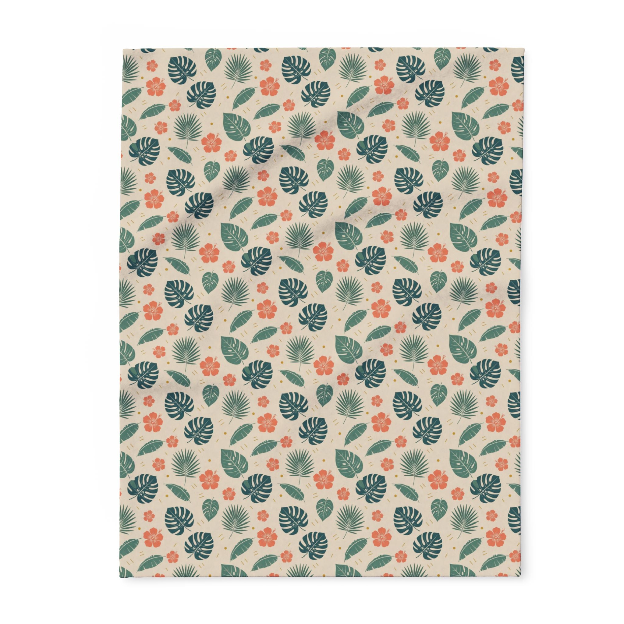 Tropical Leaf Pattern Fleece Blanket — Cozy Botanical Throw for Living Room & Bedroom