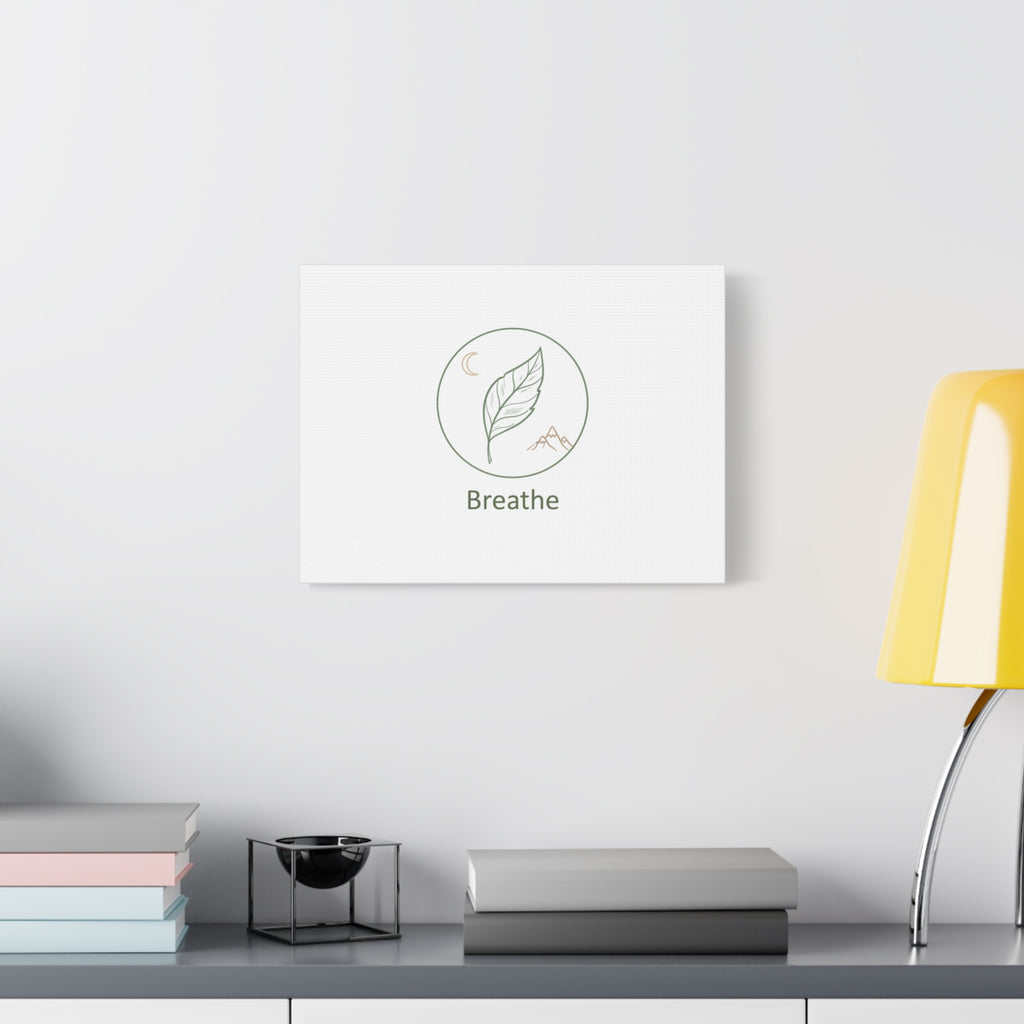 Breathe Leaf Circle Canvas | Minimal Nature Symbols, Moon & Mountain Wall Art