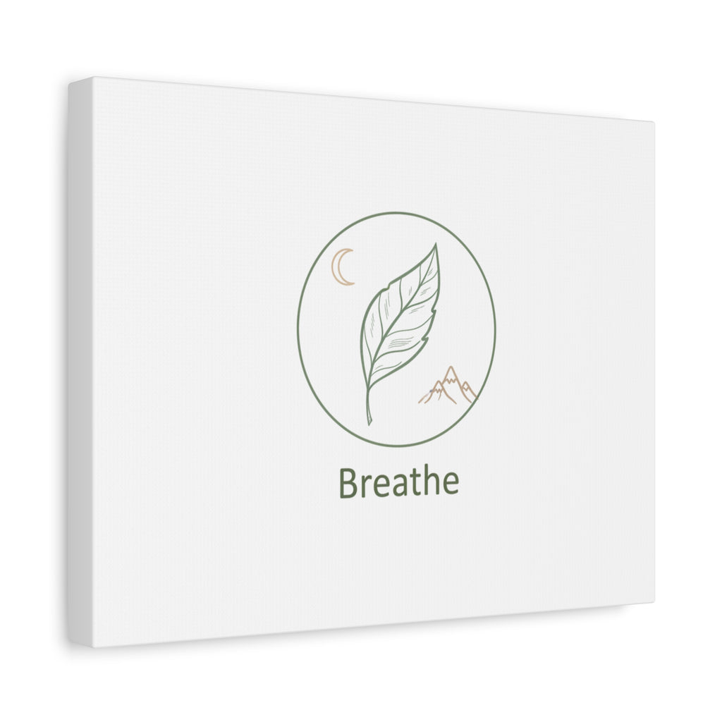 Breathe Leaf Circle Canvas | Minimal Nature Symbols, Moon & Mountain Wall Art