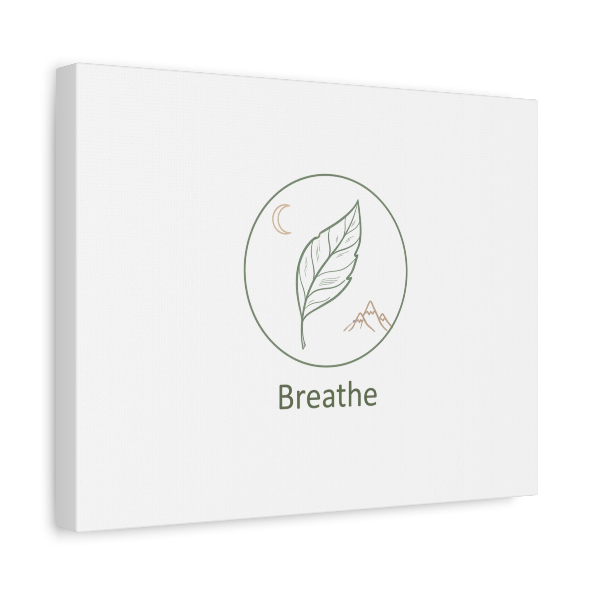 Breathe Leaf Circle Canvas | Minimal Nature Symbols, Moon & Mountain Wall Art