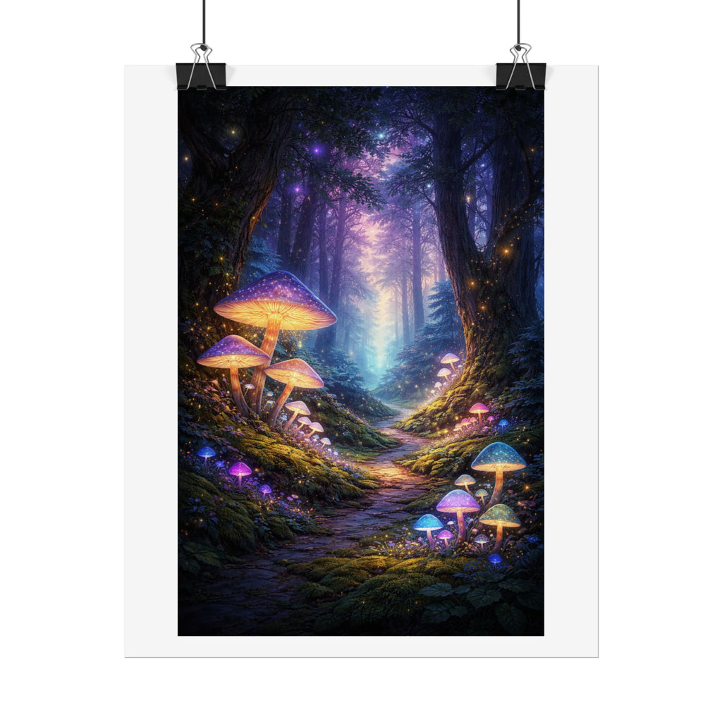 Enchanted Mushroom Forest Poster — Fantasy Glow Rolled Art Print