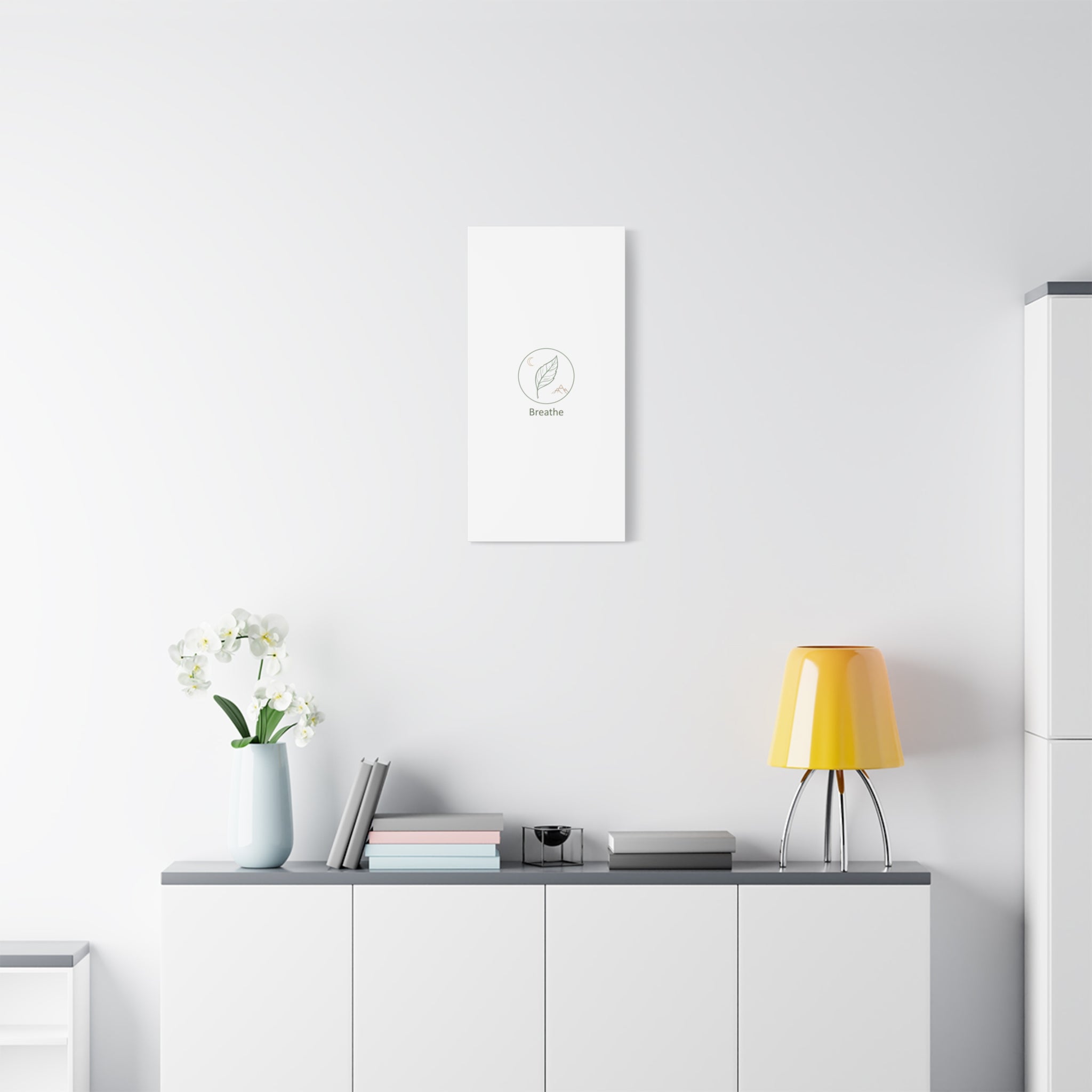 Breathe Leaf Circle Canvas | Minimal Nature Symbols, Moon & Mountain Wall Art