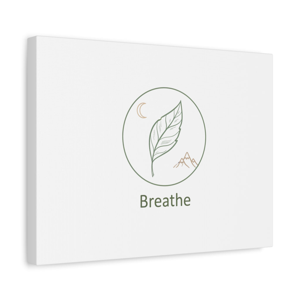 Breathe Leaf Circle Canvas | Minimal Nature Symbols, Moon & Mountain Wall Art