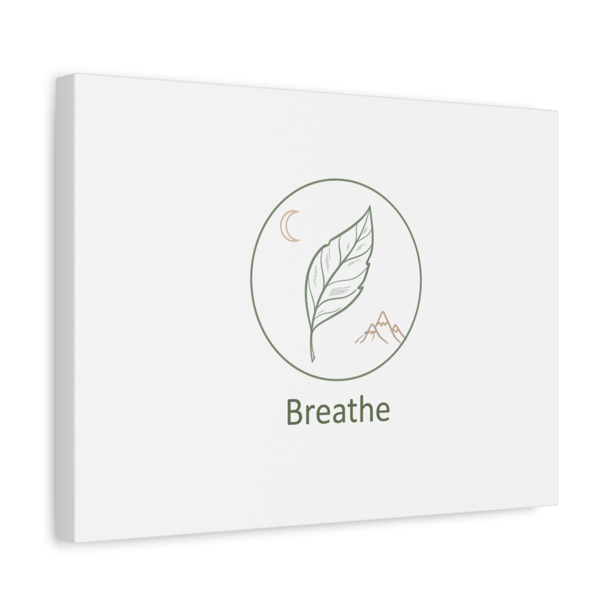 Breathe Leaf Circle Canvas | Minimal Nature Symbols, Moon & Mountain Wall Art