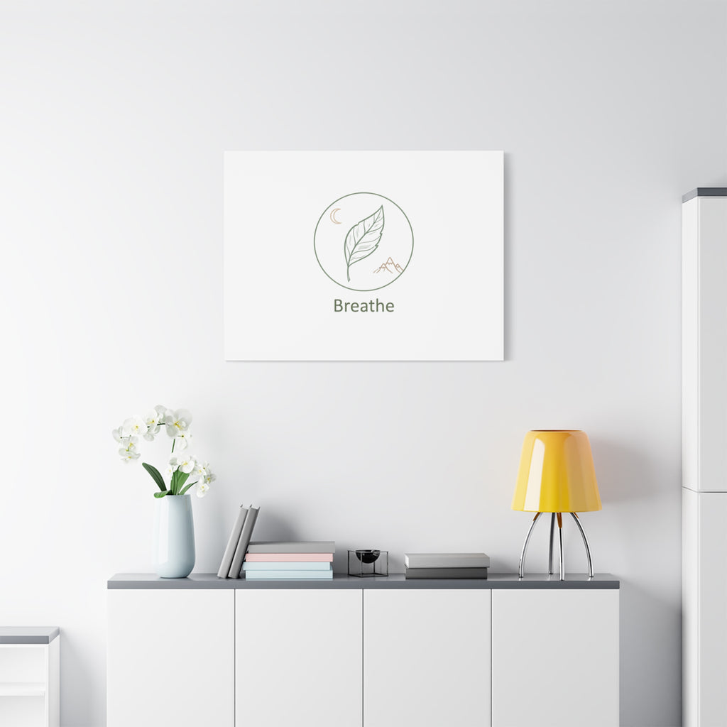Breathe Leaf Circle Canvas | Minimal Nature Symbols, Moon & Mountain Wall Art