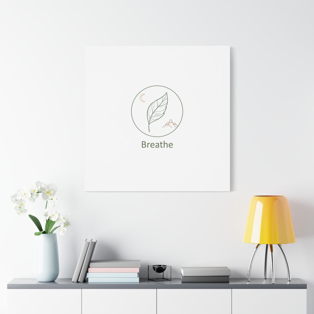 Breathe Leaf Circle Canvas | Minimal Nature Symbols, Moon & Mountain Wall Art