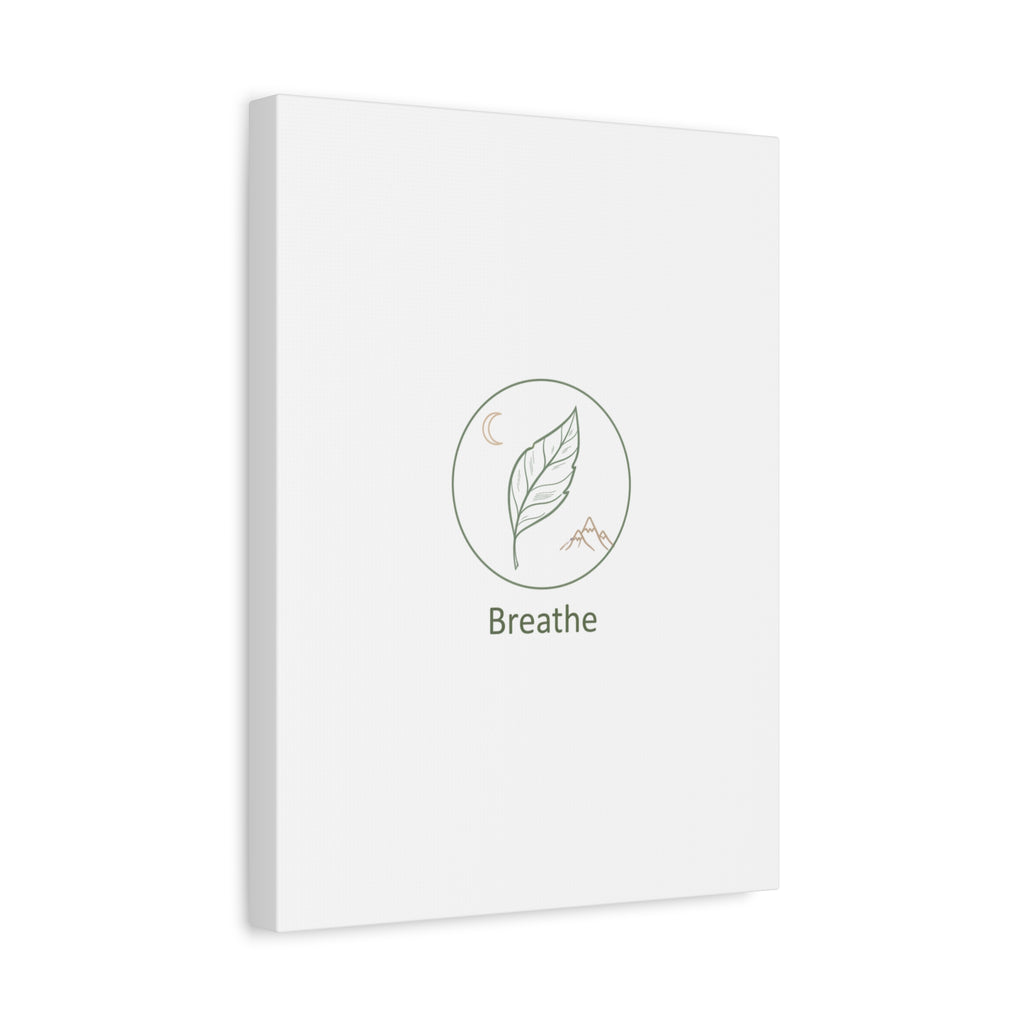 Breathe Leaf Circle Canvas | Minimal Nature Symbols, Moon & Mountain Wall Art