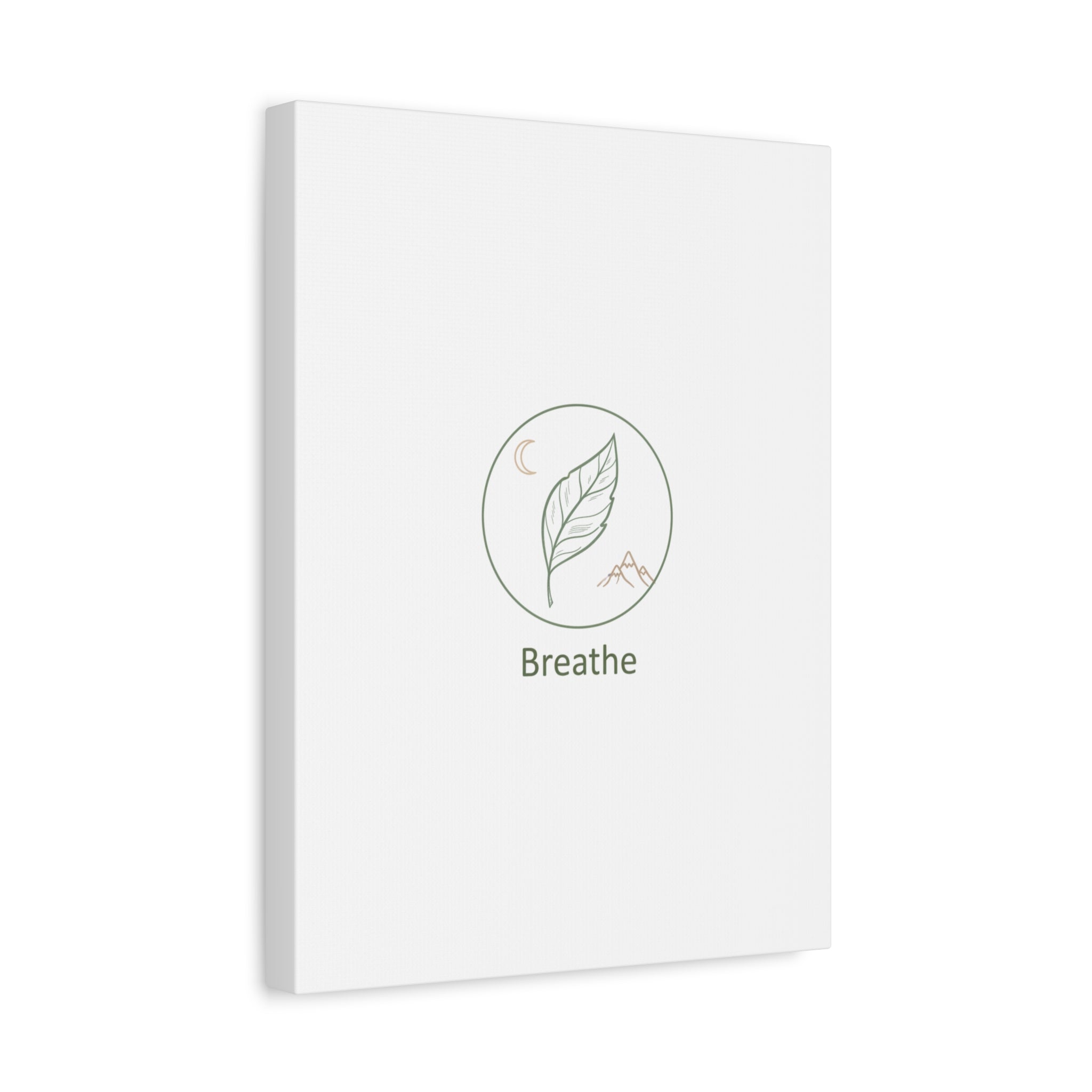 Breathe Leaf Circle Canvas | Minimal Nature Symbols, Moon & Mountain Wall Art