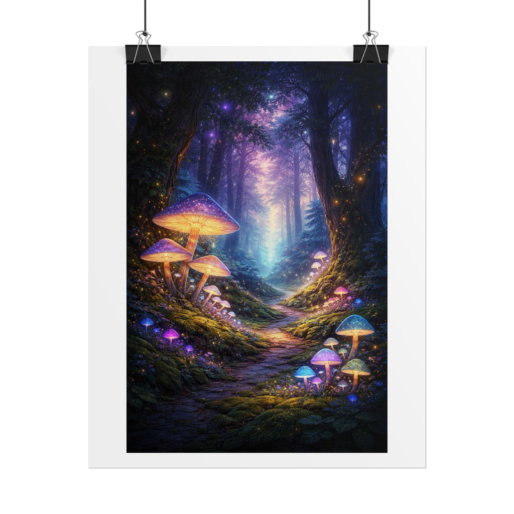 Enchanted Mushroom Forest Poster — Fantasy Glow Rolled Art Print