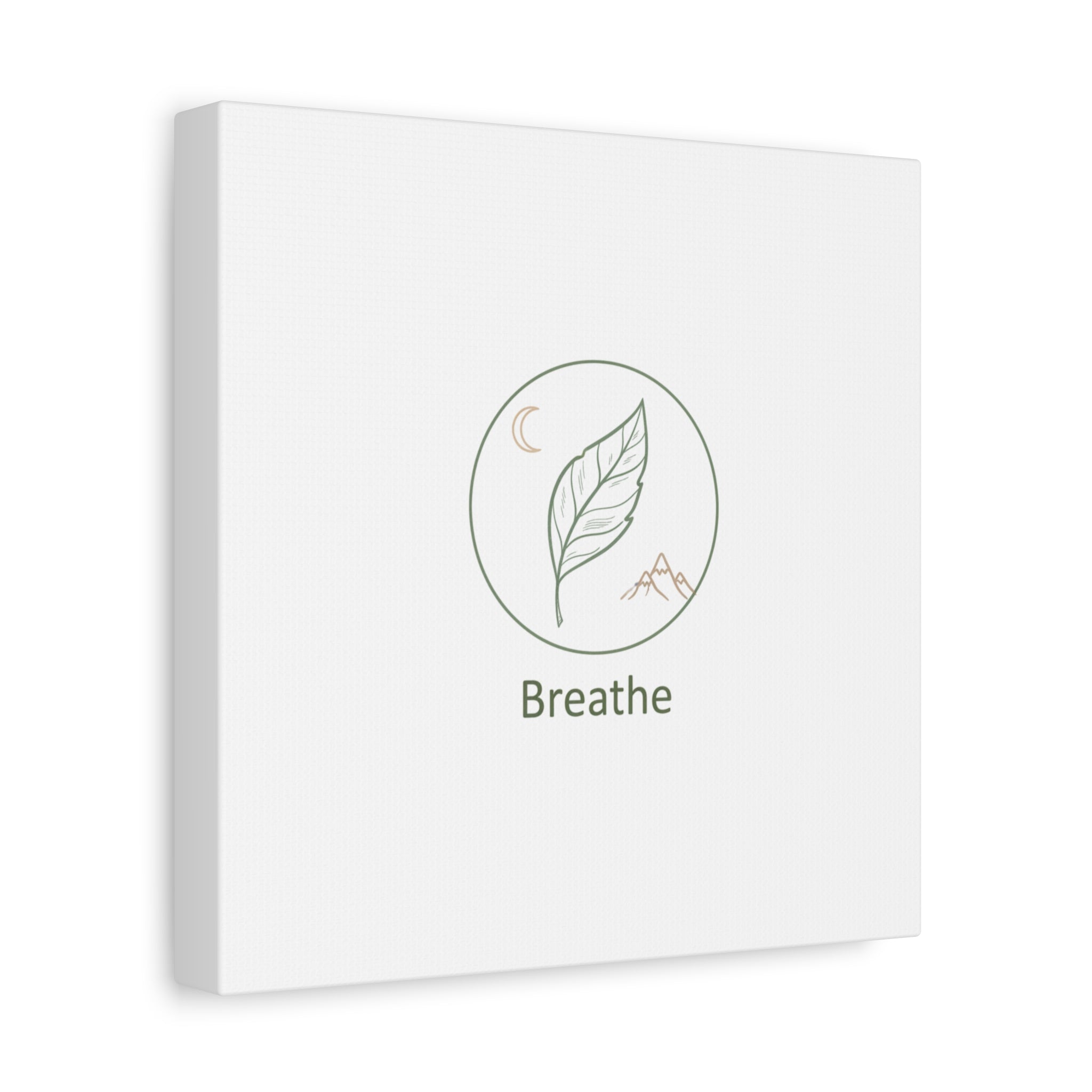 Breathe Leaf Circle Canvas | Minimal Nature Symbols, Moon & Mountain Wall Art
