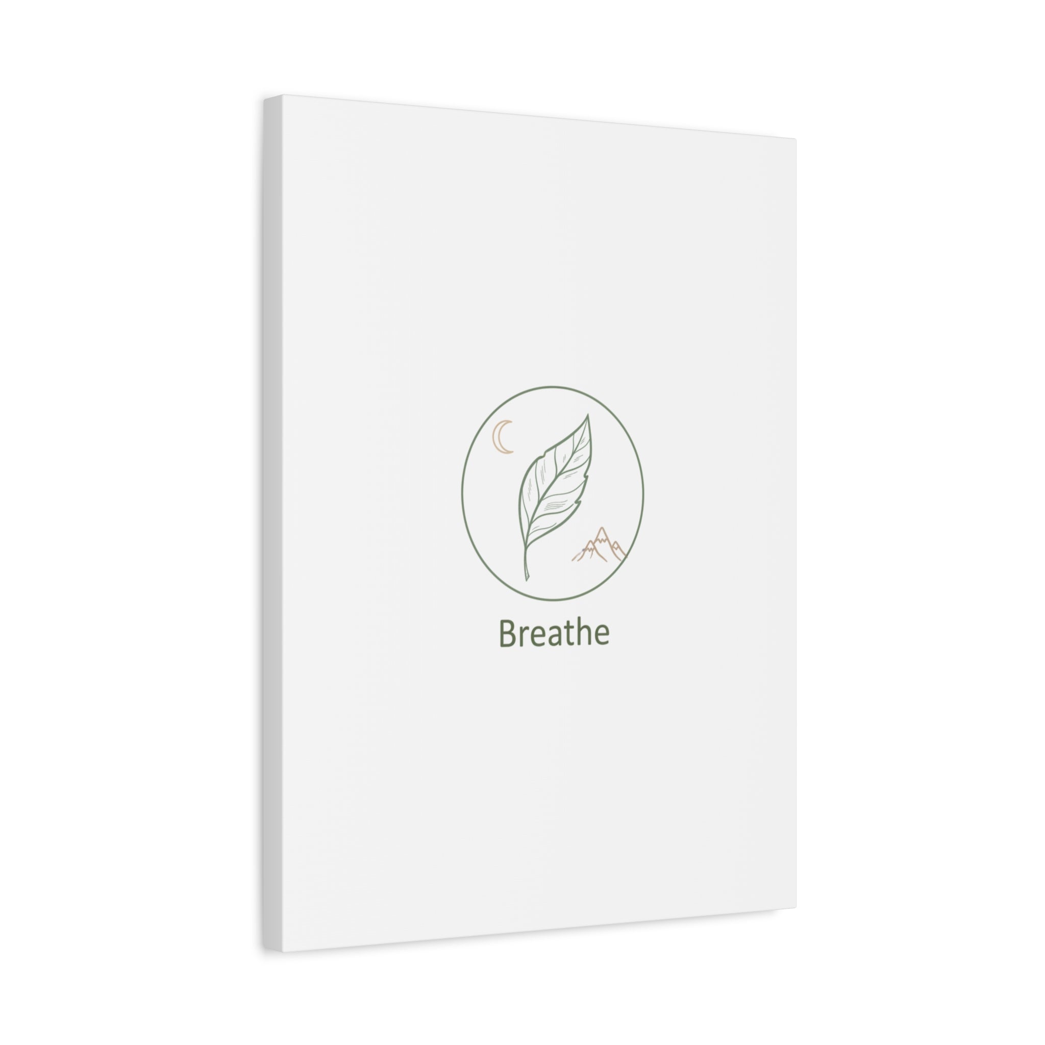 Breathe Leaf Circle Canvas | Minimal Nature Symbols, Moon & Mountain Wall Art