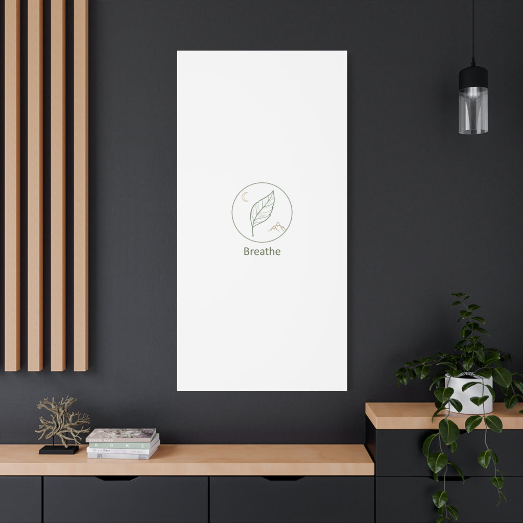 Breathe Leaf Circle Canvas | Minimal Nature Symbols, Moon & Mountain Wall Art