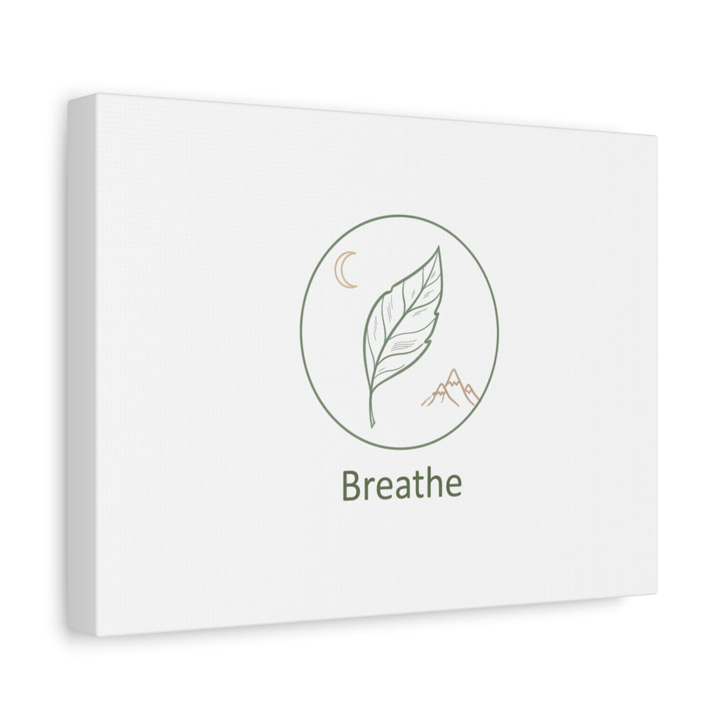 Breathe Leaf Circle Canvas | Minimal Nature Symbols, Moon & Mountain Wall Art