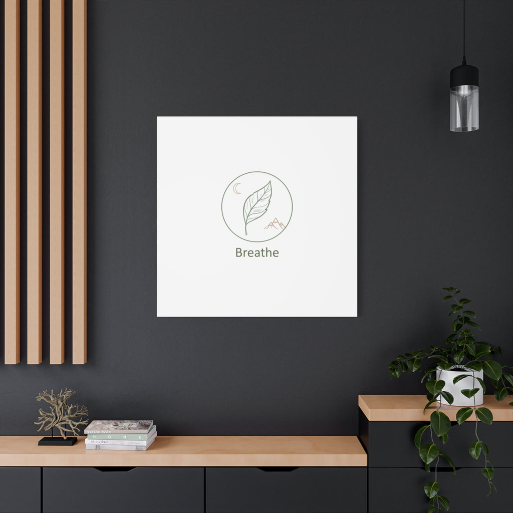 Breathe Leaf Circle Canvas | Minimal Nature Symbols, Moon & Mountain Wall Art