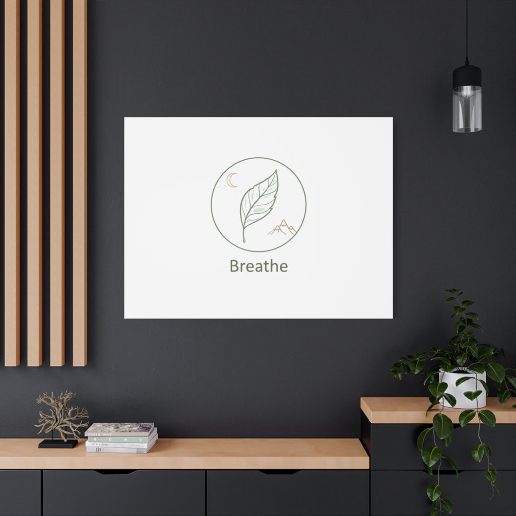 Breathe Leaf Circle Canvas | Minimal Nature Symbols, Moon & Mountain Wall Art