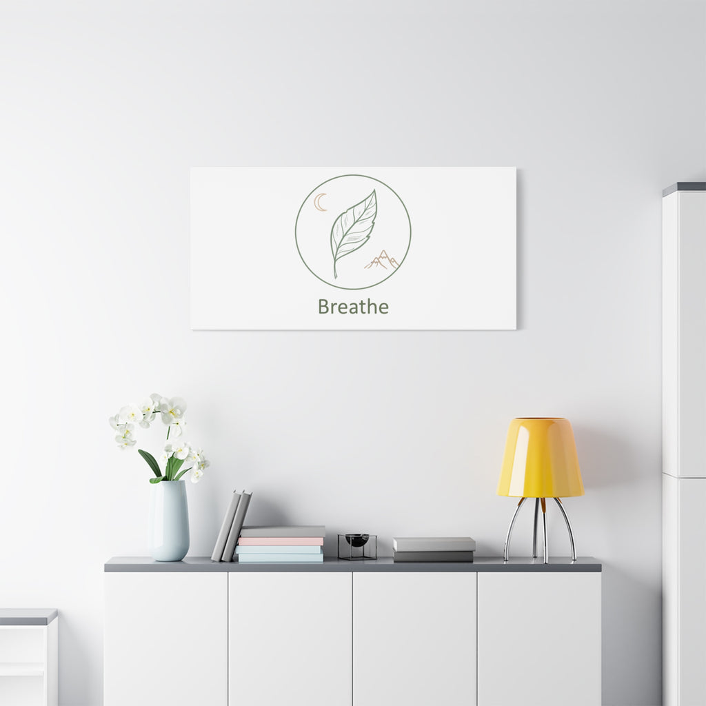 Breathe Leaf Circle Canvas | Minimal Nature Symbols, Moon & Mountain Wall Art
