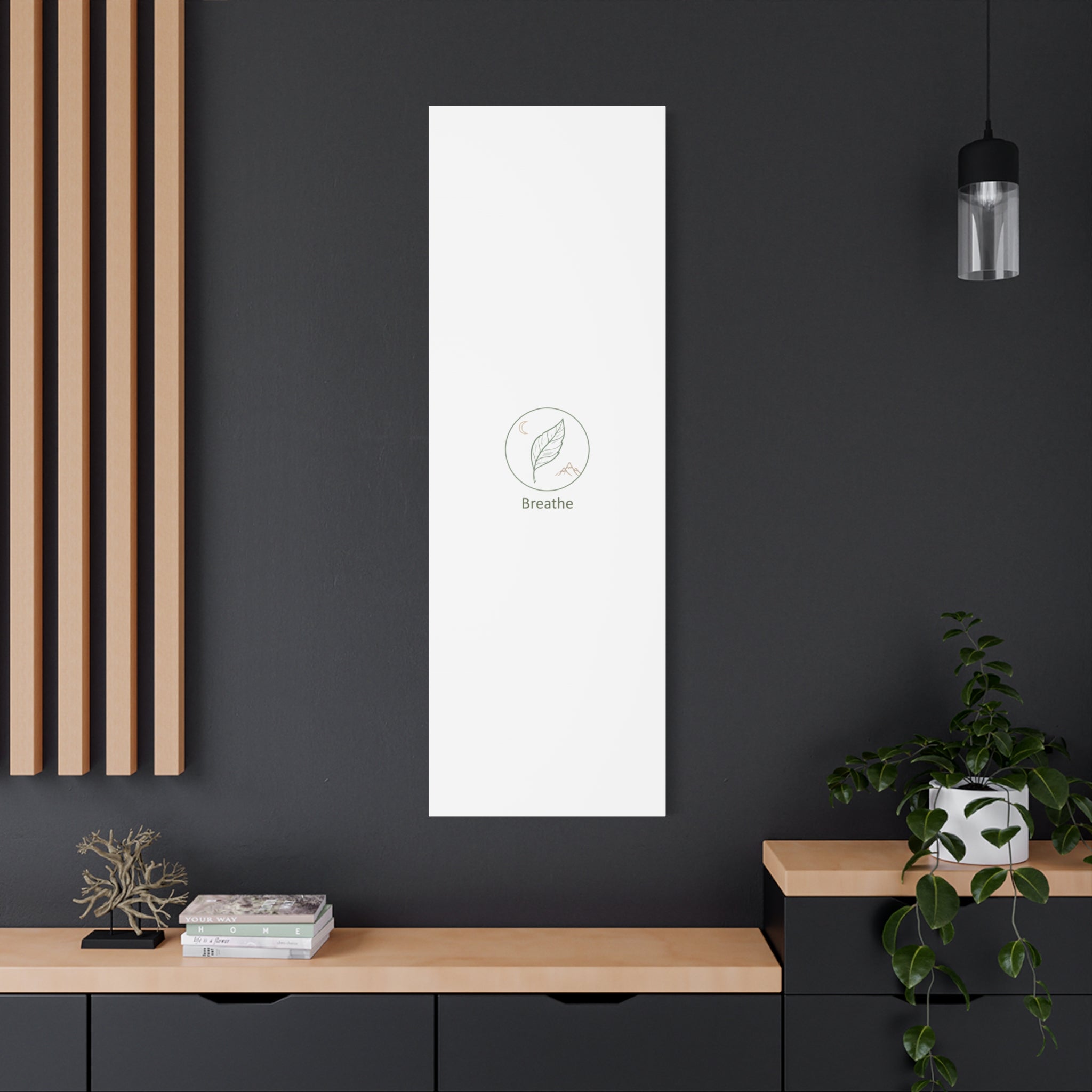 Breathe Leaf Circle Canvas | Minimal Nature Symbols, Moon & Mountain Wall Art