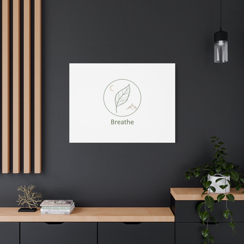 Breathe Leaf Circle Canvas | Minimal Nature Symbols, Moon & Mountain Wall Art