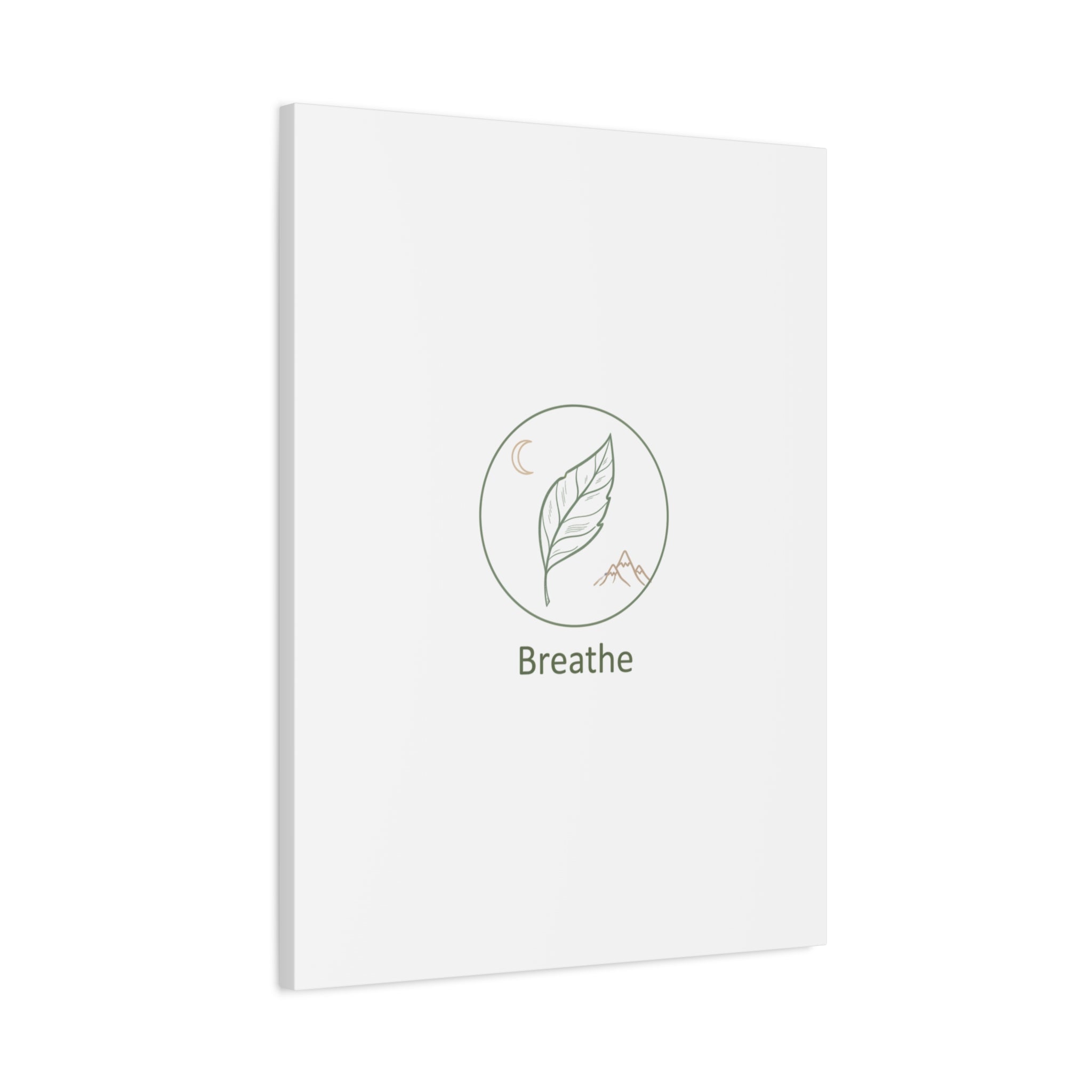 Breathe Leaf Circle Canvas | Minimal Nature Symbols, Moon & Mountain Wall Art