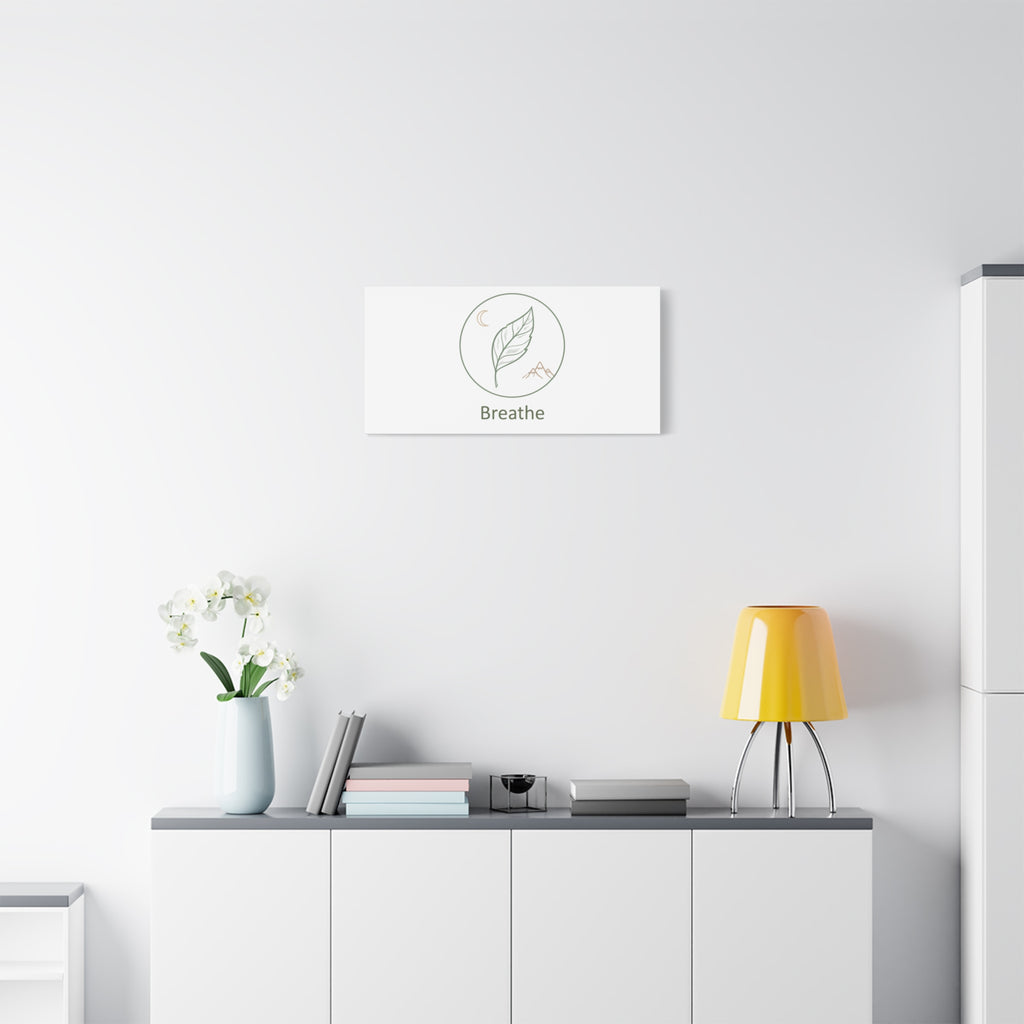 Breathe Leaf Circle Canvas | Minimal Nature Symbols, Moon & Mountain Wall Art