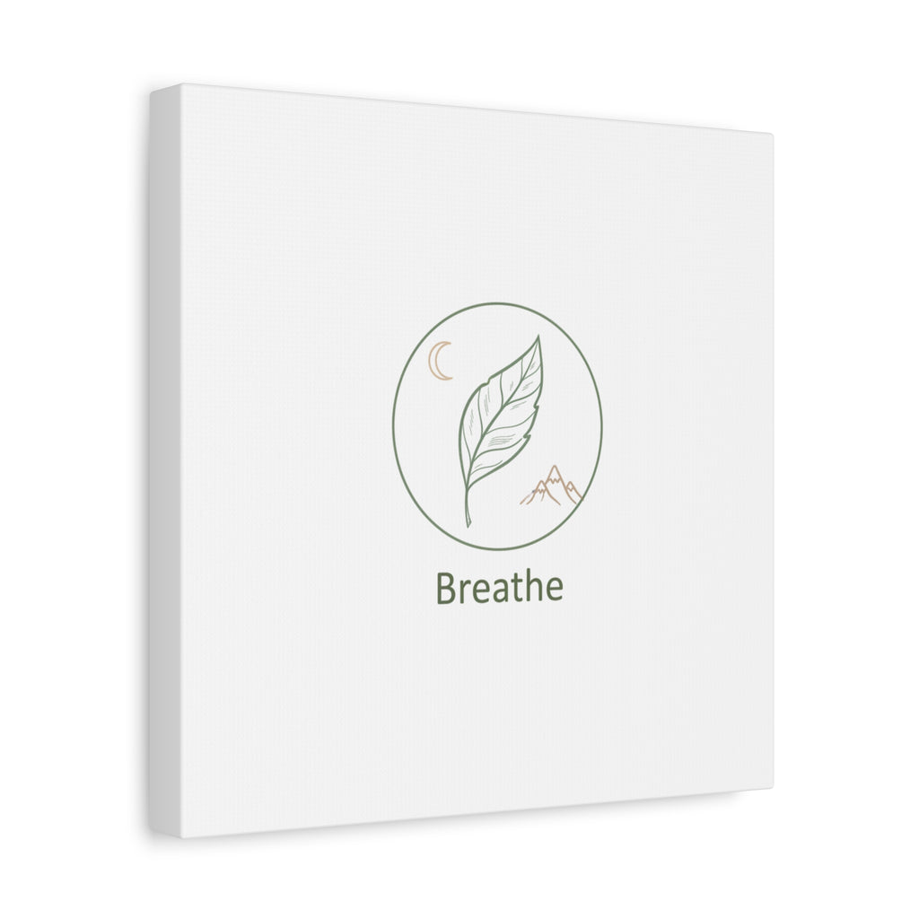 Breathe Leaf Circle Canvas | Minimal Nature Symbols, Moon & Mountain Wall Art