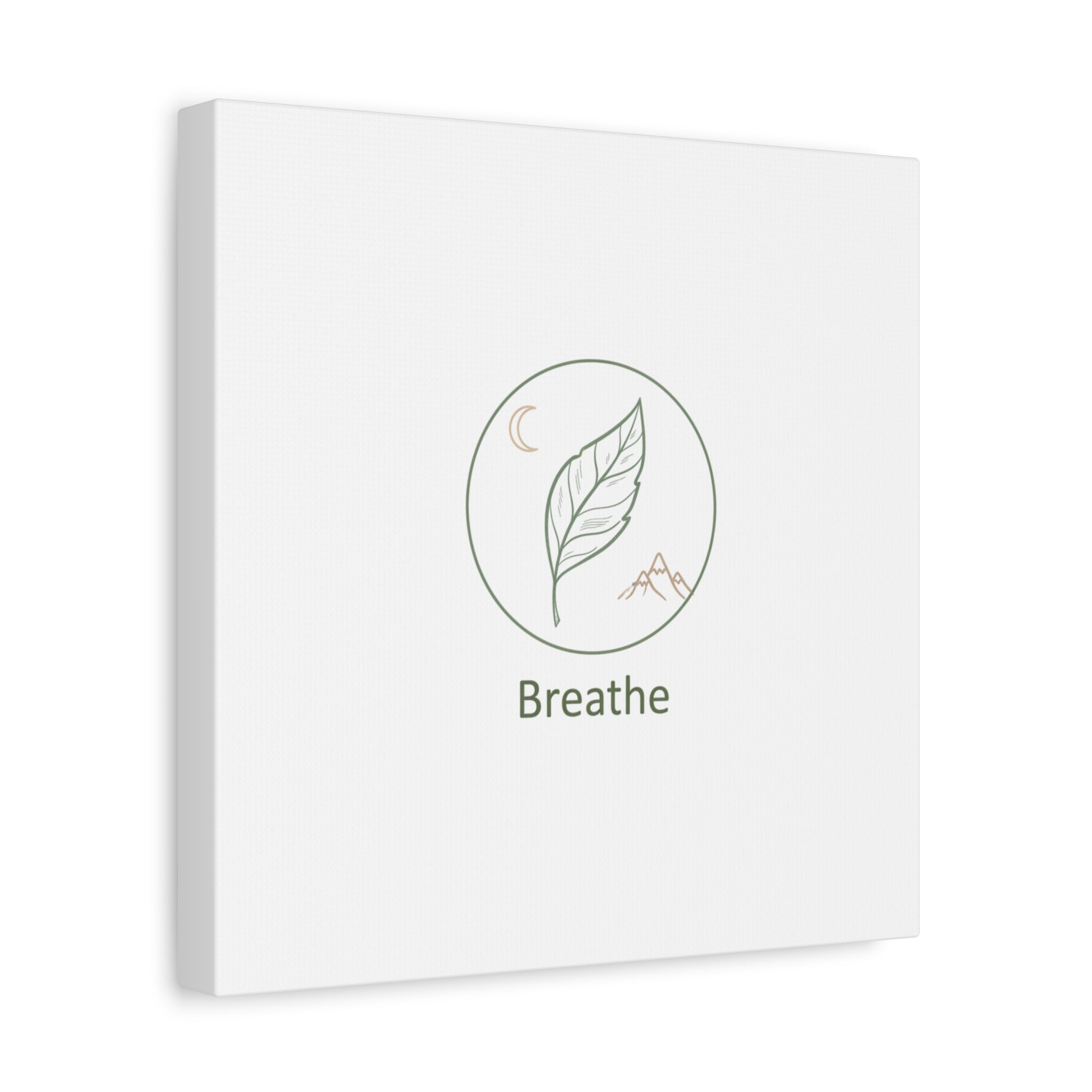 Breathe Leaf Circle Canvas | Minimal Nature Symbols, Moon & Mountain Wall Art