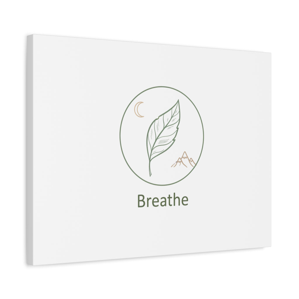Breathe Leaf Circle Canvas | Minimal Nature Symbols, Moon & Mountain Wall Art