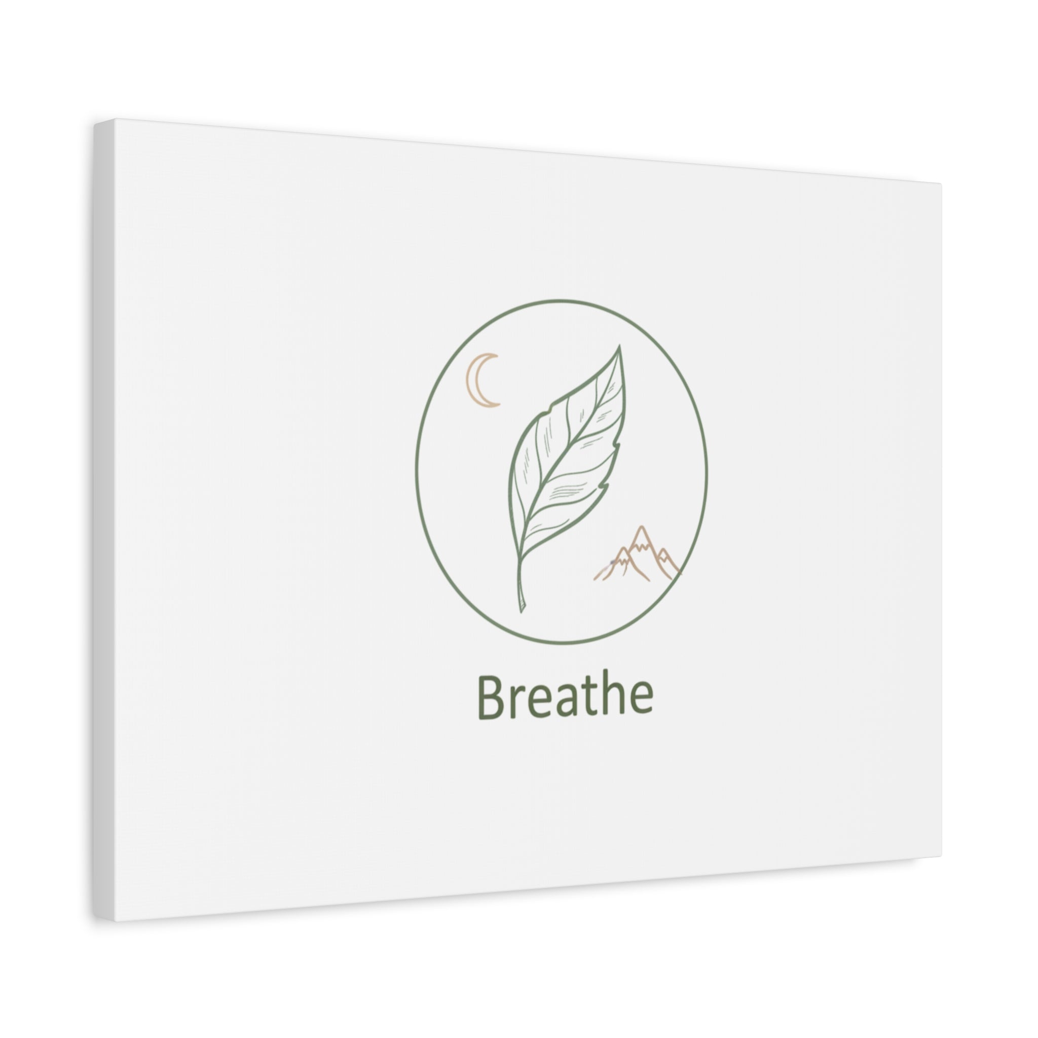 Breathe Leaf Circle Canvas | Minimal Nature Symbols, Moon & Mountain Wall Art