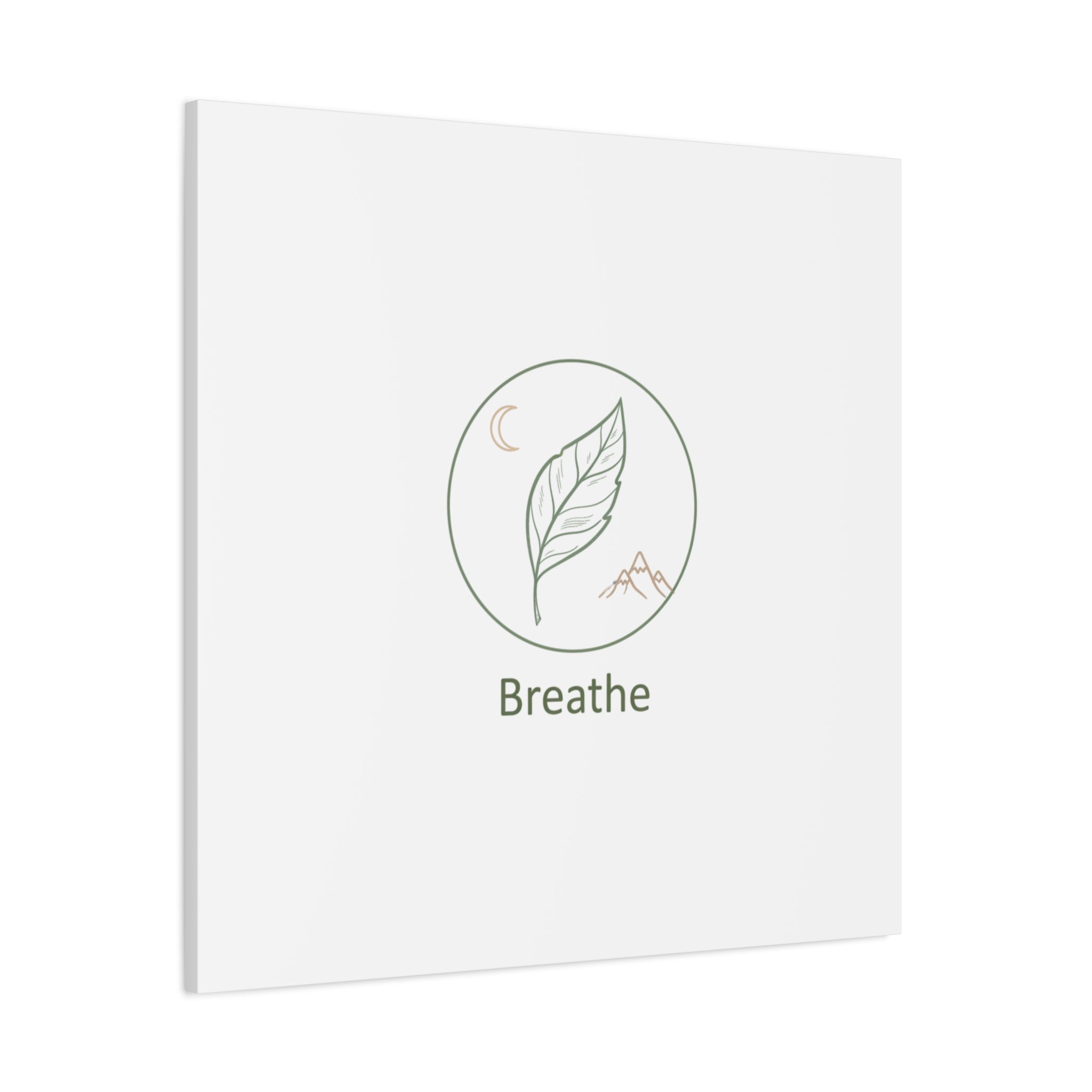 Breathe Leaf Circle Canvas | Minimal Nature Symbols, Moon & Mountain Wall Art