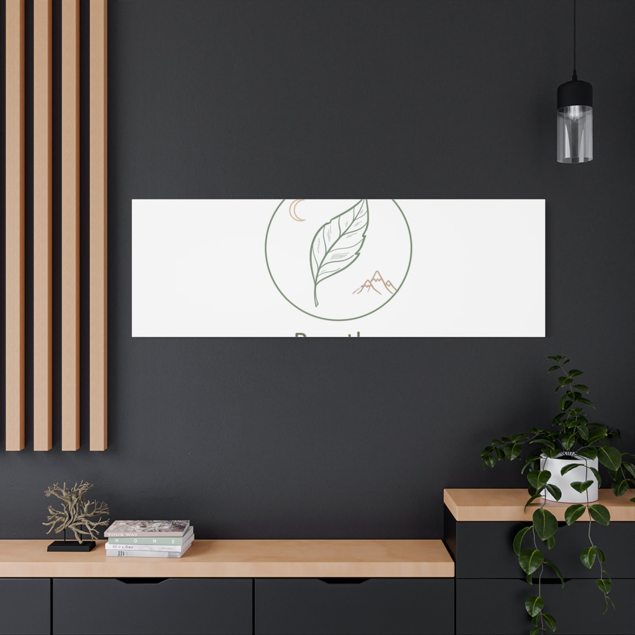 Breathe Leaf Circle Canvas | Minimal Nature Symbols, Moon & Mountain Wall Art