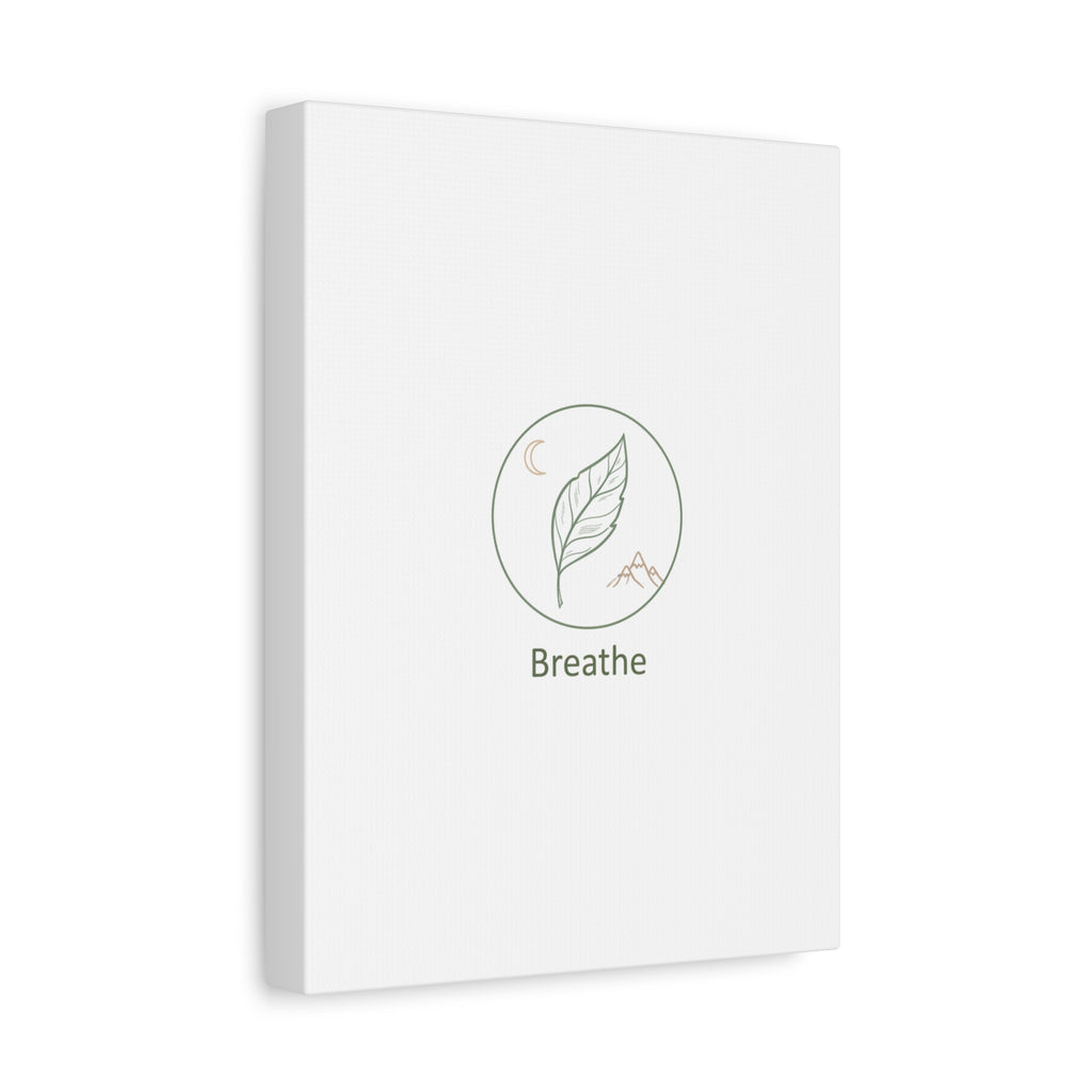 Breathe Leaf Circle Canvas | Minimal Nature Symbols, Moon & Mountain Wall Art
