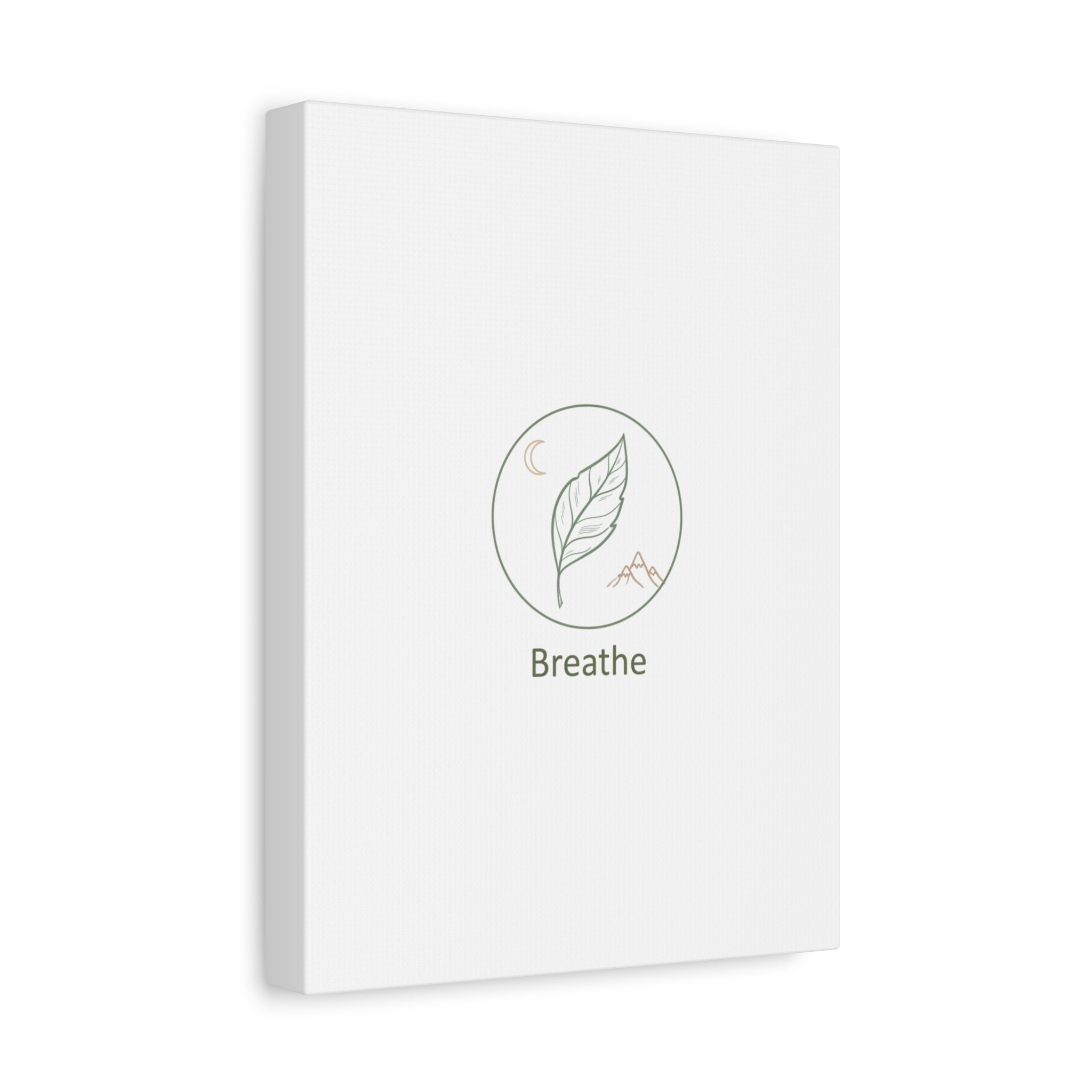 Breathe Leaf Circle Canvas | Minimal Nature Symbols, Moon & Mountain Wall Art