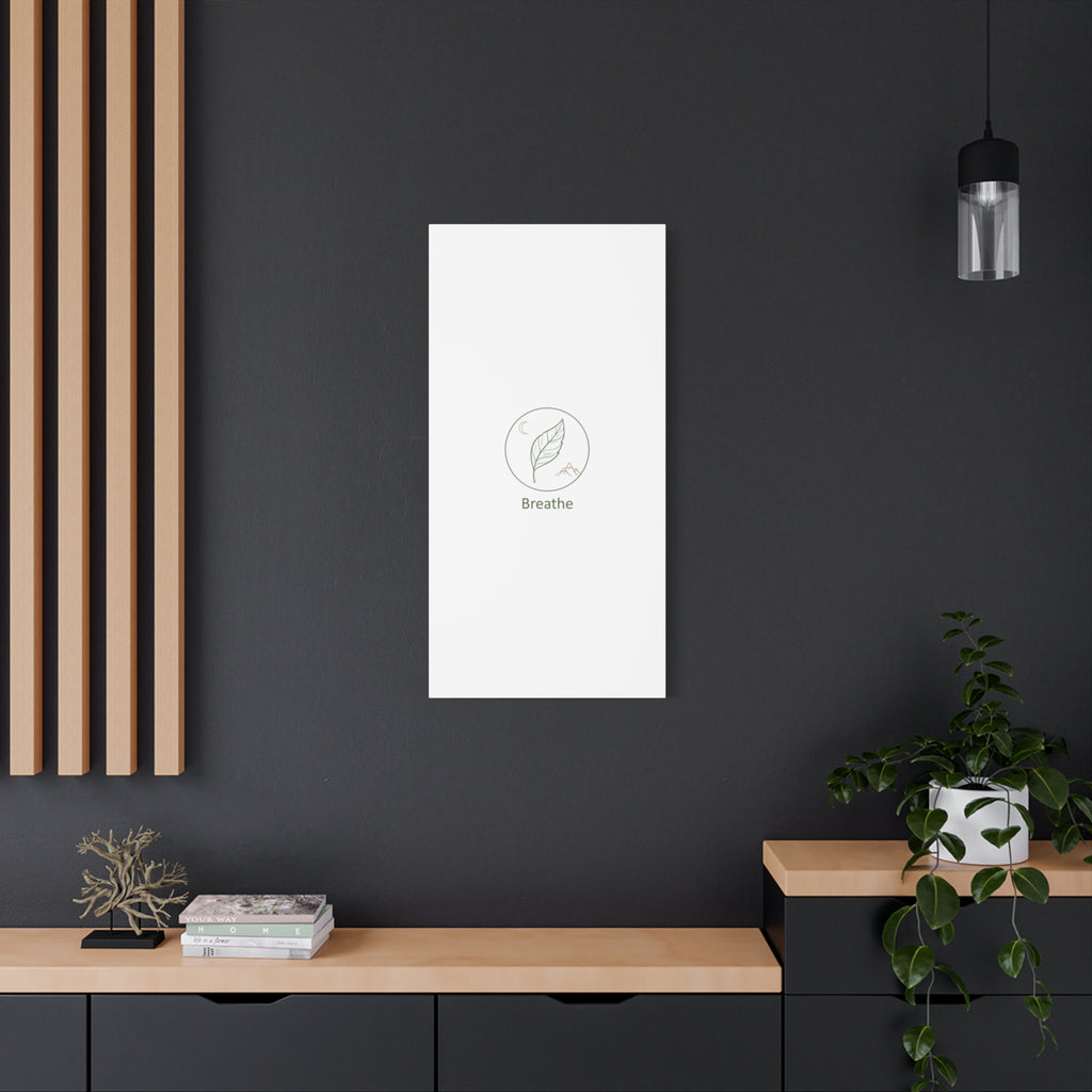 Breathe Leaf Circle Canvas | Minimal Nature Symbols, Moon & Mountain Wall Art