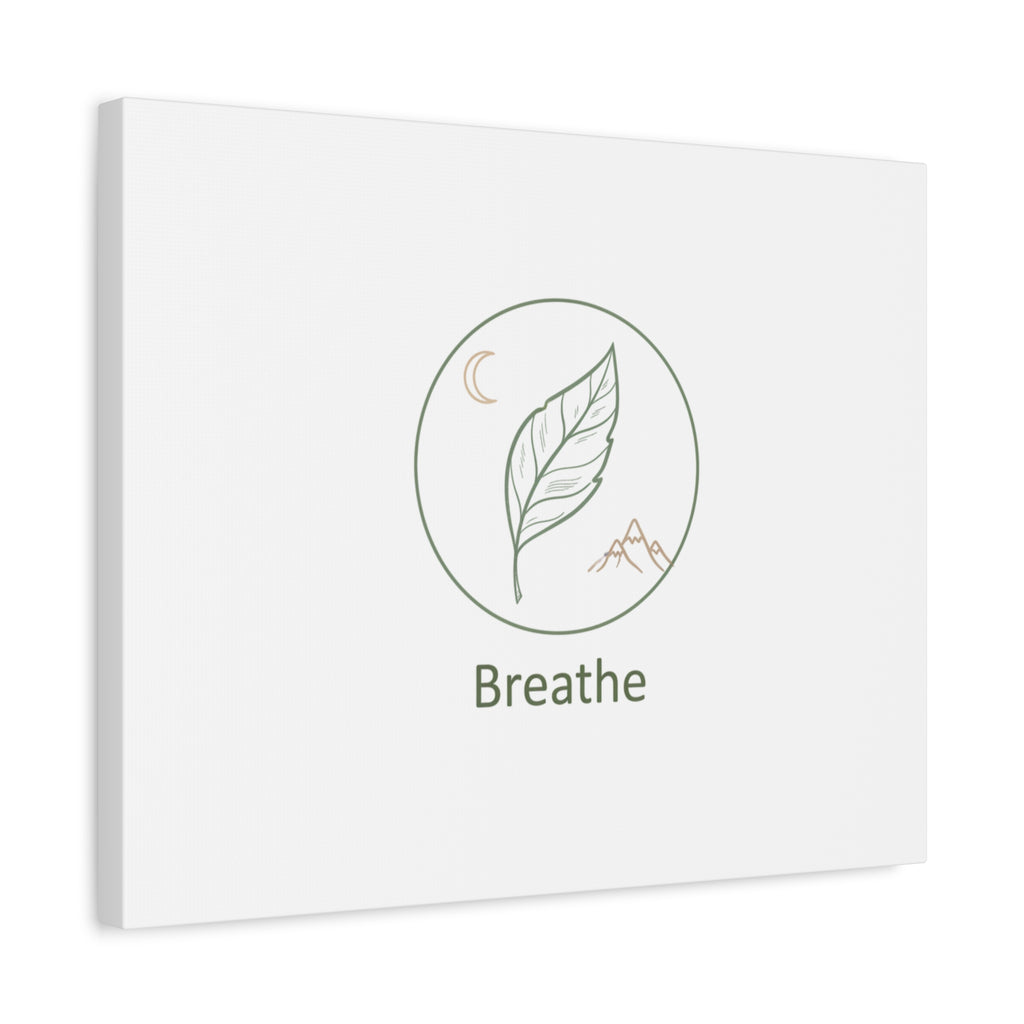 Breathe Leaf Circle Canvas | Minimal Nature Symbols, Moon & Mountain Wall Art