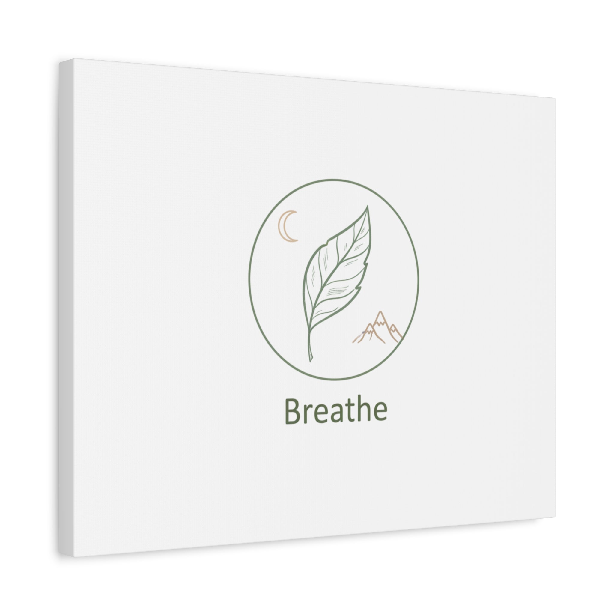 Breathe Leaf Circle Canvas | Minimal Nature Symbols, Moon & Mountain Wall Art