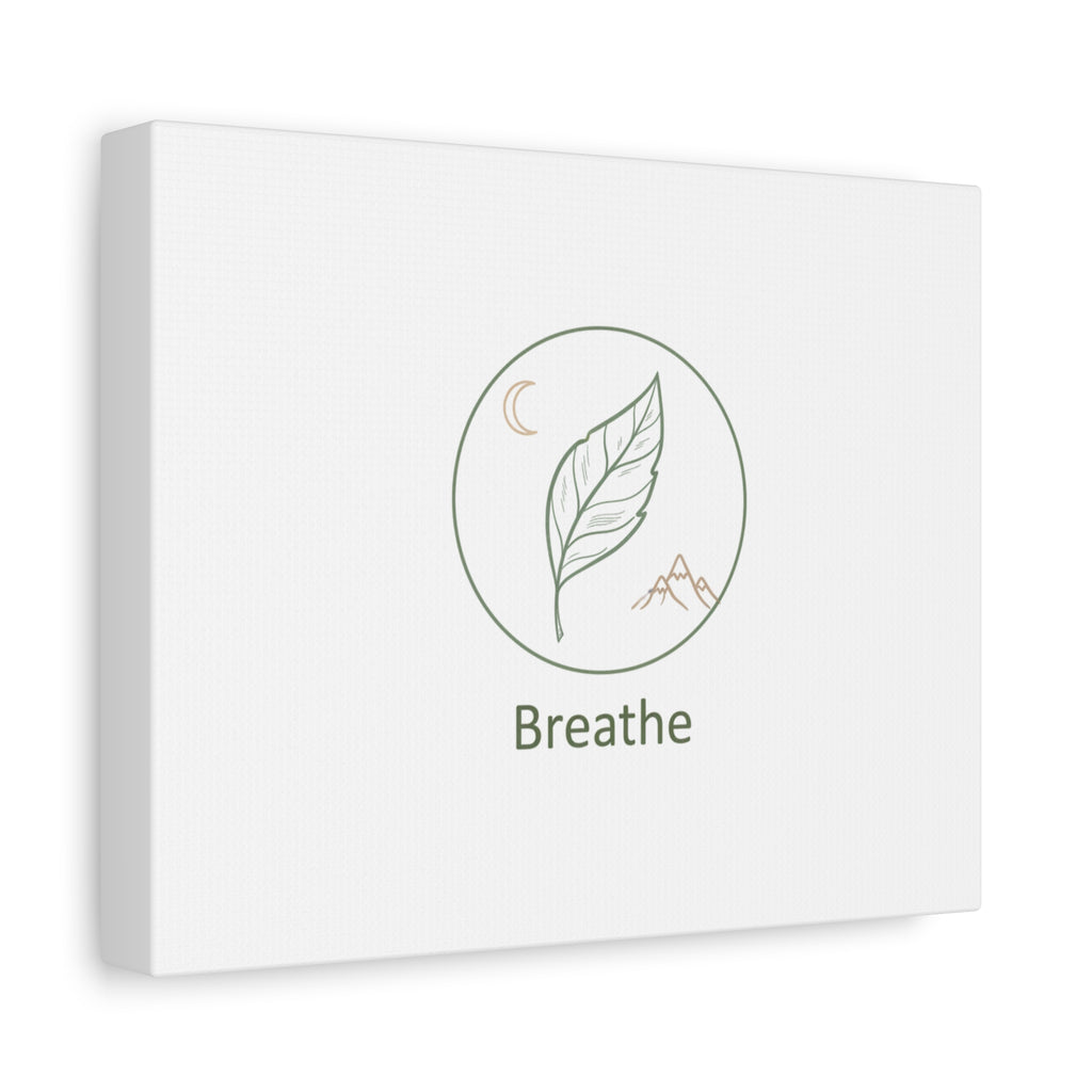 Breathe Leaf Circle Canvas | Minimal Nature Symbols, Moon & Mountain Wall Art