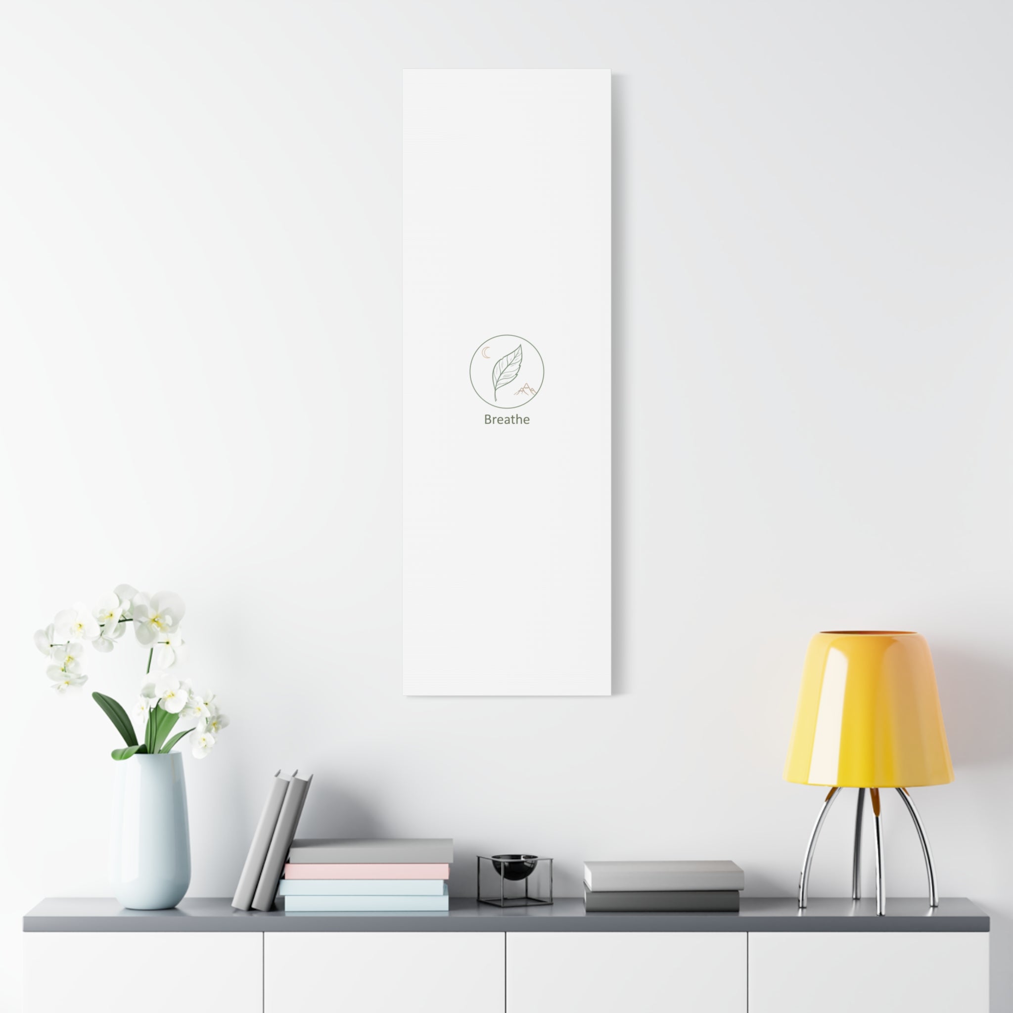 Breathe Leaf Circle Canvas | Minimal Nature Symbols, Moon & Mountain Wall Art