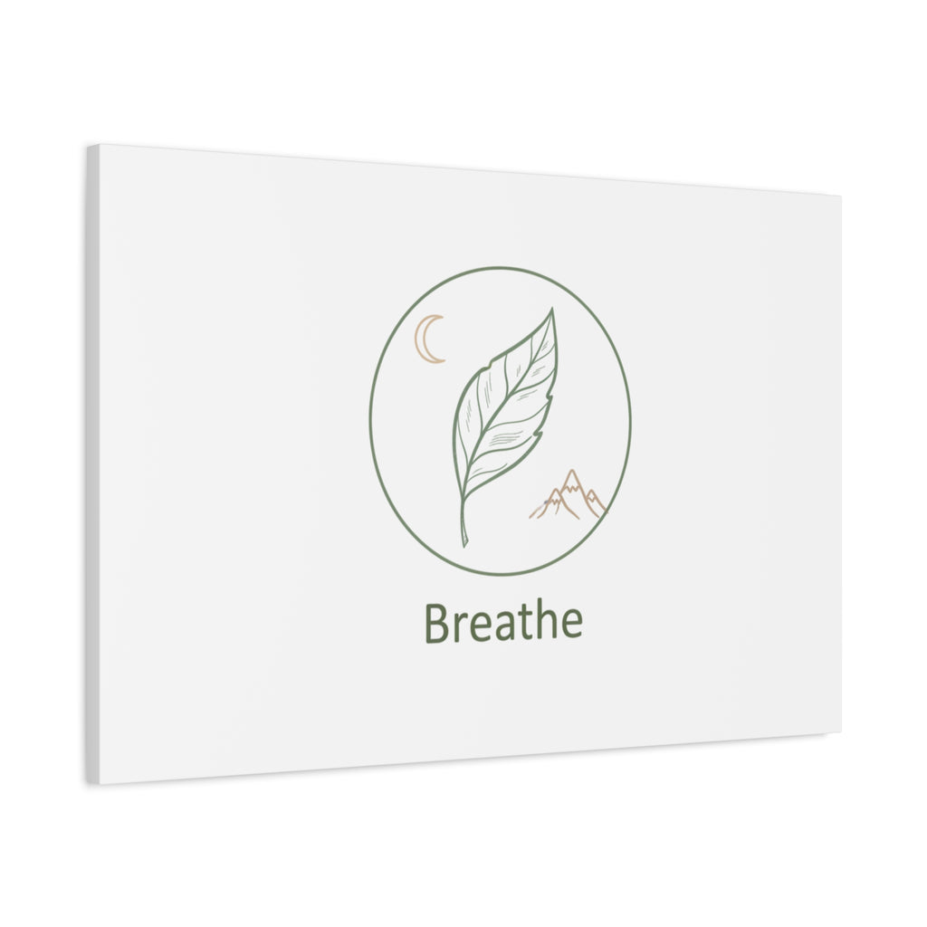 Breathe Leaf Circle Canvas | Minimal Nature Symbols, Moon & Mountain Wall Art