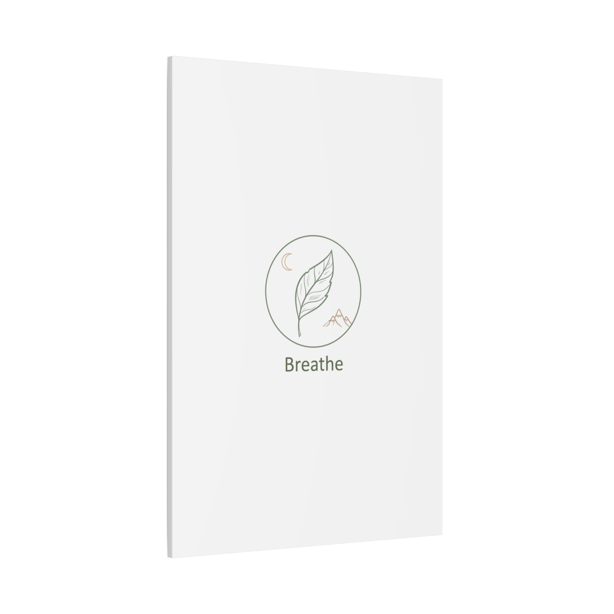 Breathe Leaf Circle Canvas | Minimal Nature Symbols, Moon & Mountain Wall Art