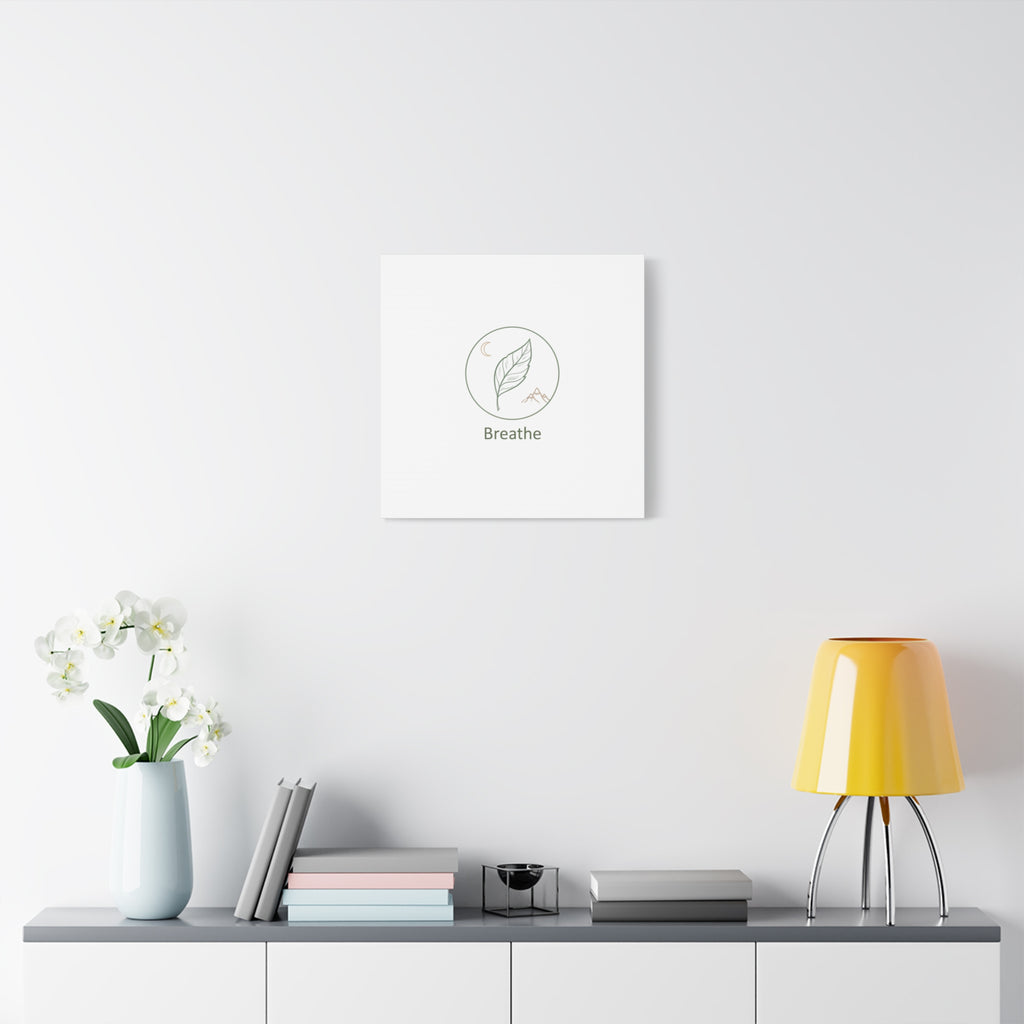 Breathe Leaf Circle Canvas | Minimal Nature Symbols, Moon & Mountain Wall Art