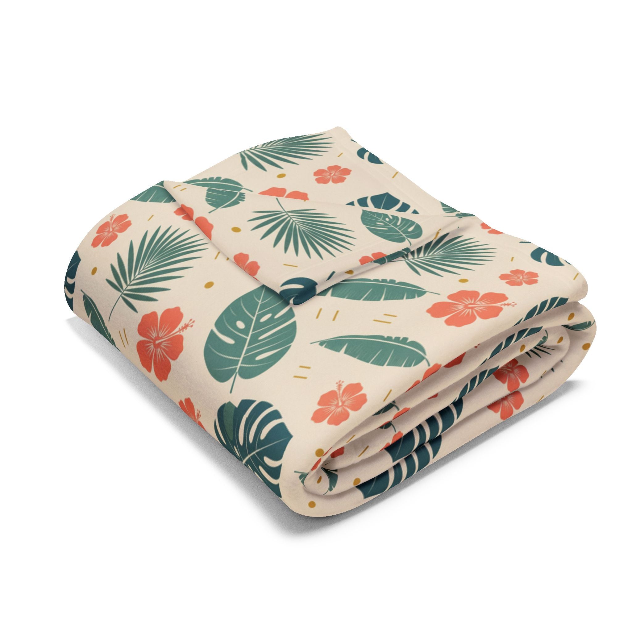 Tropical Leaf Pattern Fleece Blanket — Cozy Botanical Throw for Living Room & Bedroom