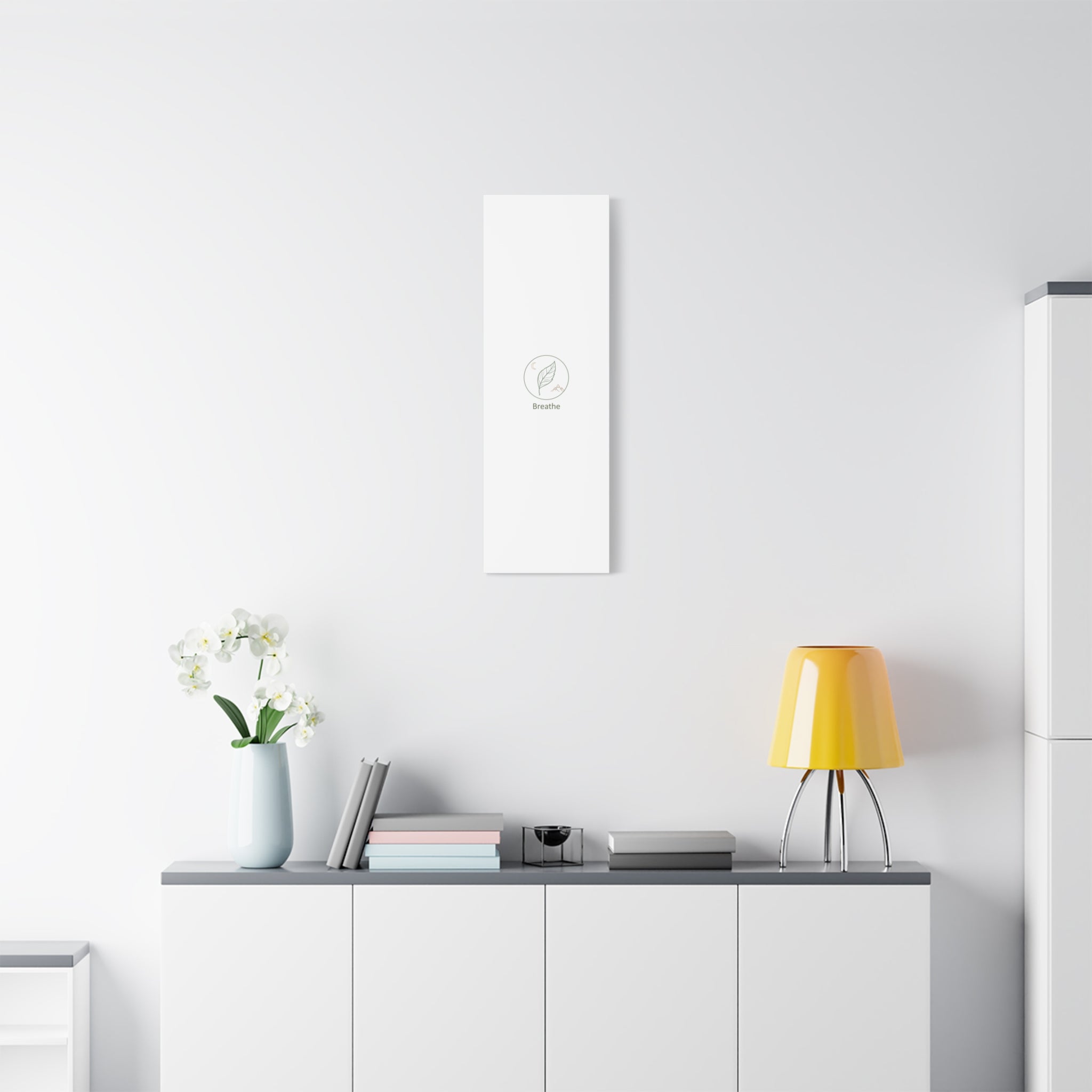 Breathe Leaf Circle Canvas | Minimal Nature Symbols, Moon & Mountain Wall Art