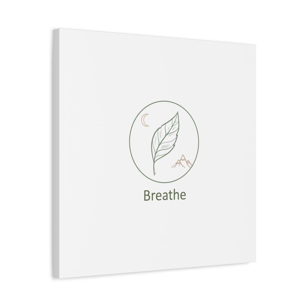 Breathe Leaf Circle Canvas | Minimal Nature Symbols, Moon & Mountain Wall Art