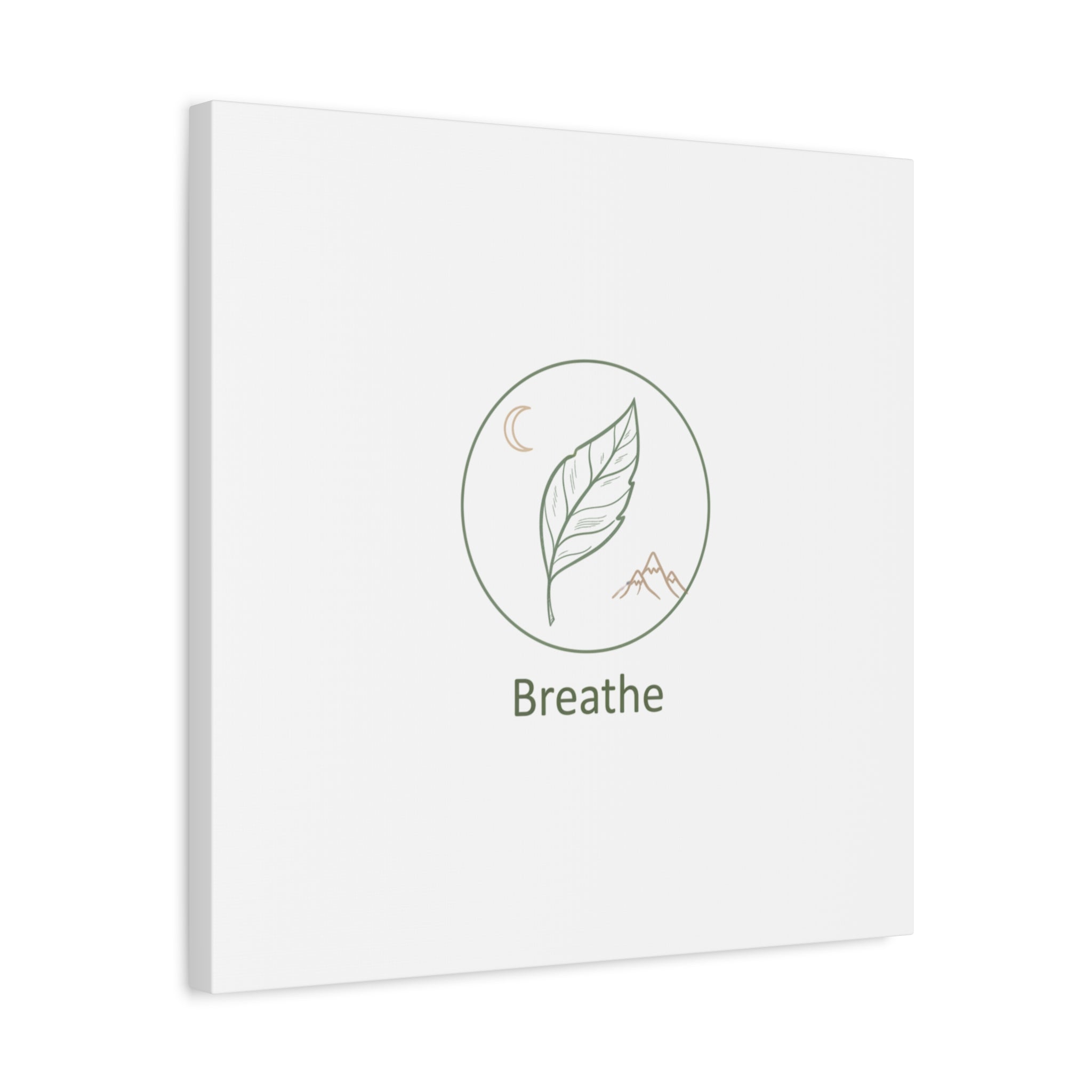 Breathe Leaf Circle Canvas | Minimal Nature Symbols, Moon & Mountain Wall Art