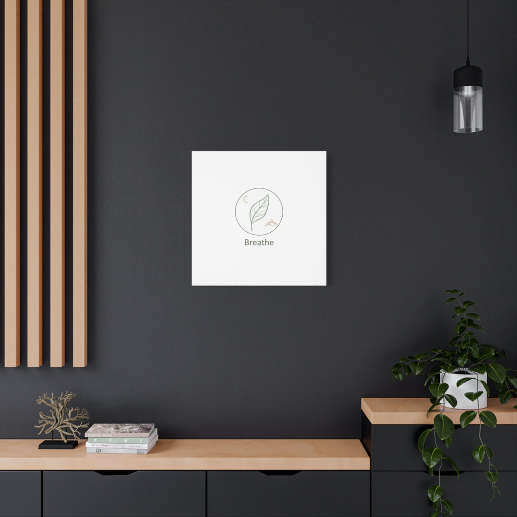 Breathe Leaf Circle Canvas | Minimal Nature Symbols, Moon & Mountain Wall Art