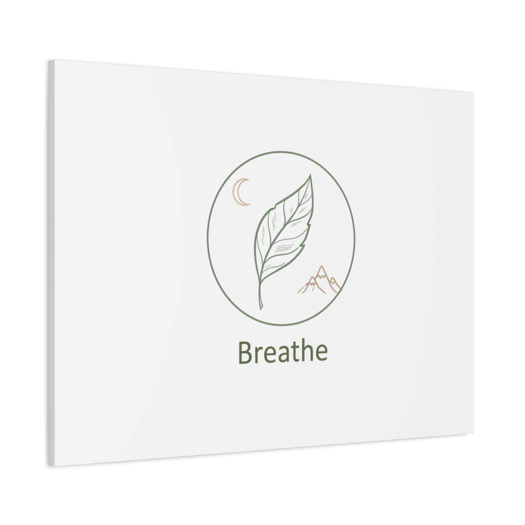 Breathe Leaf Circle Canvas | Minimal Nature Symbols, Moon & Mountain Wall Art
